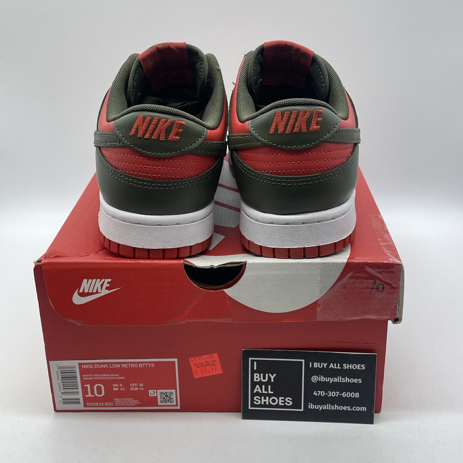 Size 10 - Nike Dunk Low Cargo Khaki Mystic Red Green Leather (DV0833-600)