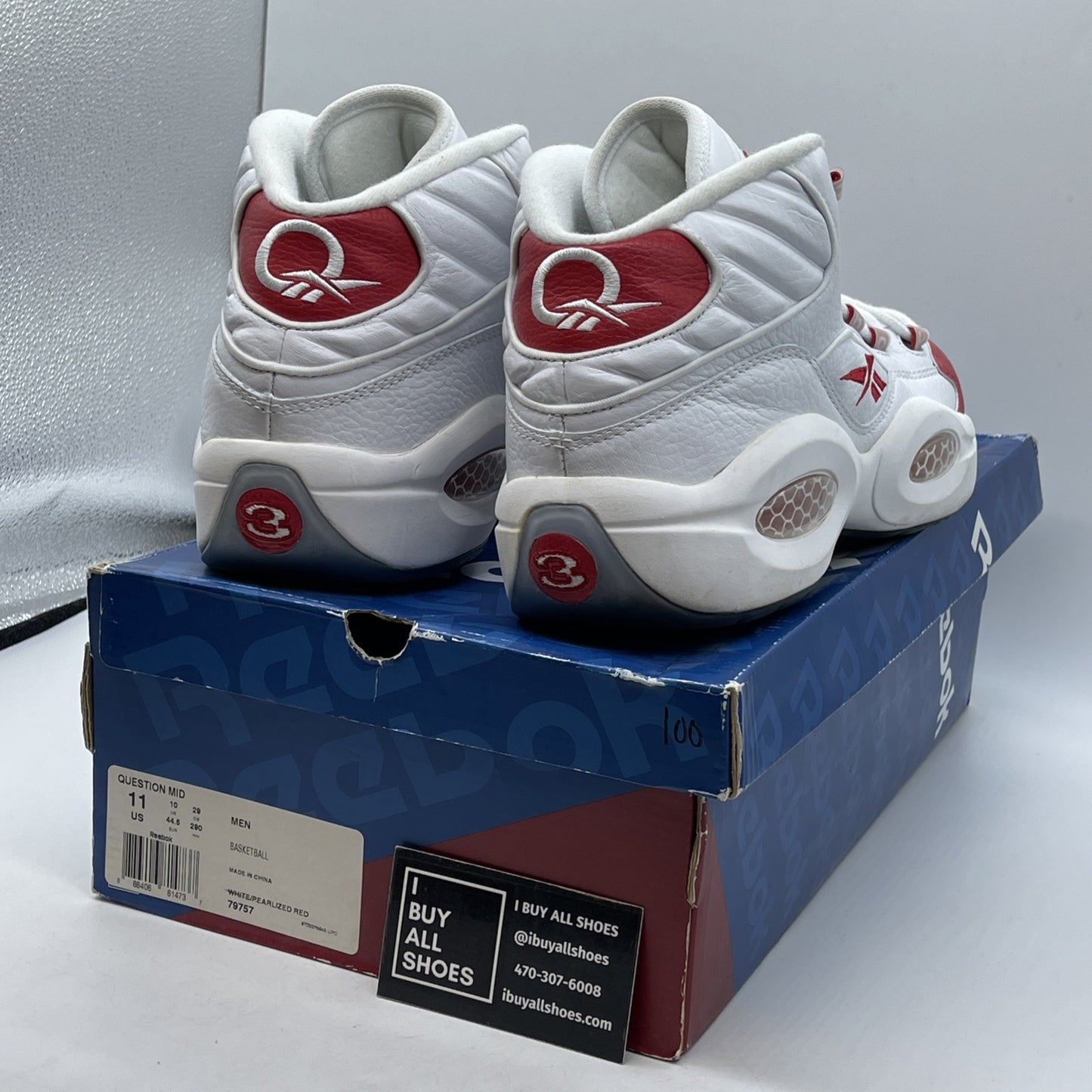 Size 11 - Reebok Question Mid Pearlized Pearl Red Toe Iverson 2012 Retro (79757)