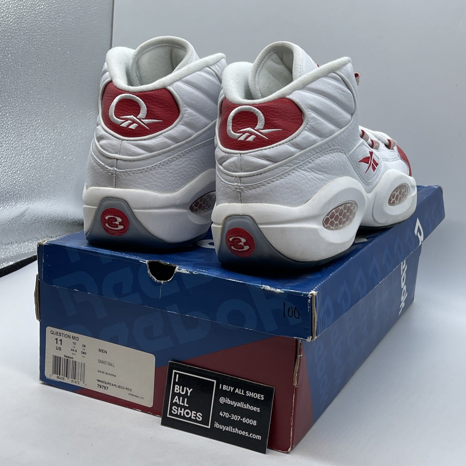 Size 11 - Reebok Question Mid Pearlized Pearl Red Toe Iverson 2012 Retro (79757)