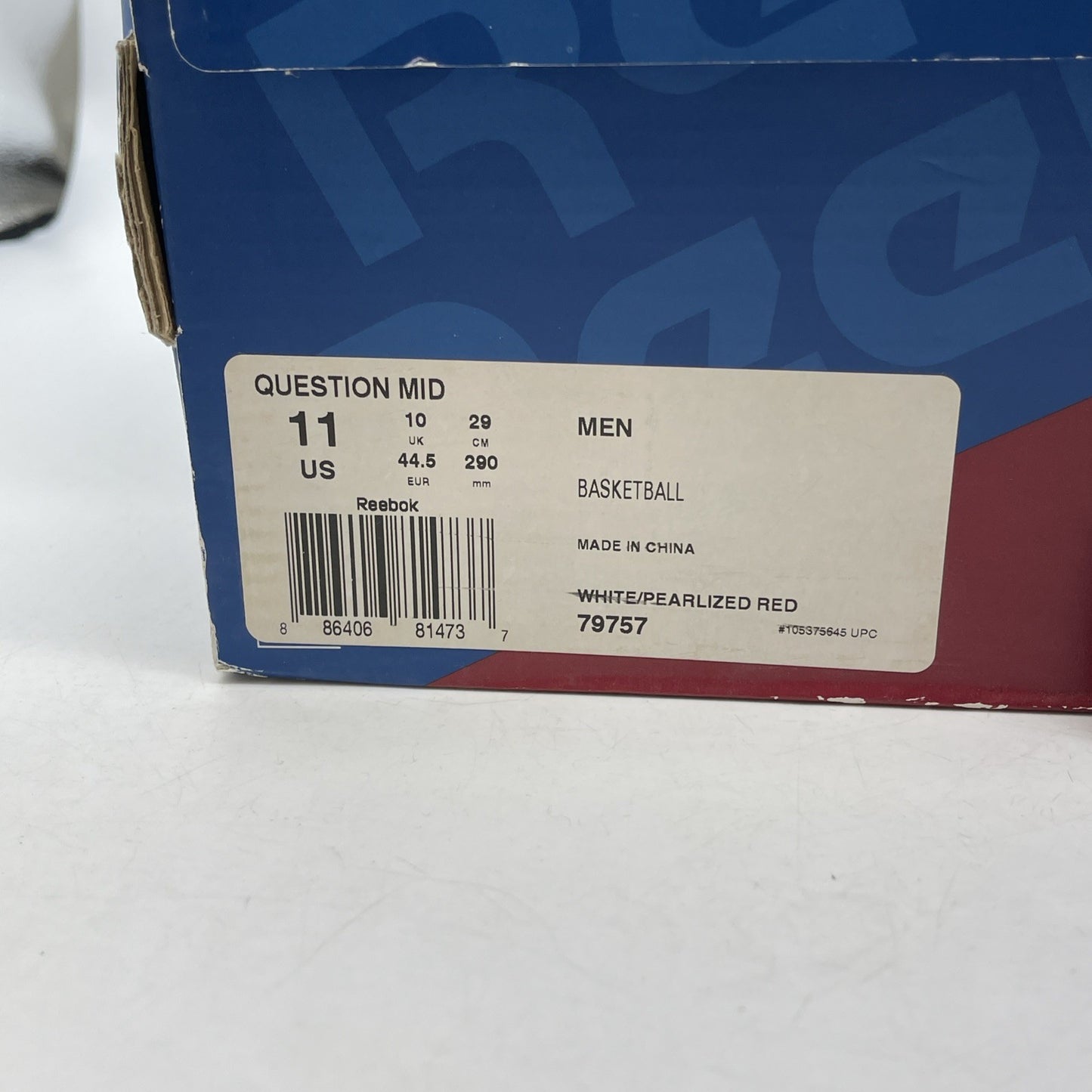 Size 11 - Reebok Question Mid Pearlized Pearl Red Toe Iverson 2012 Retro (79757)