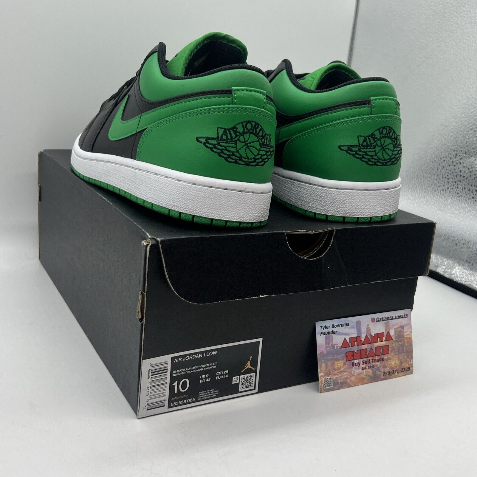 Size 10 - Jordan 1 Low Black Lucky Green Brand New Og All