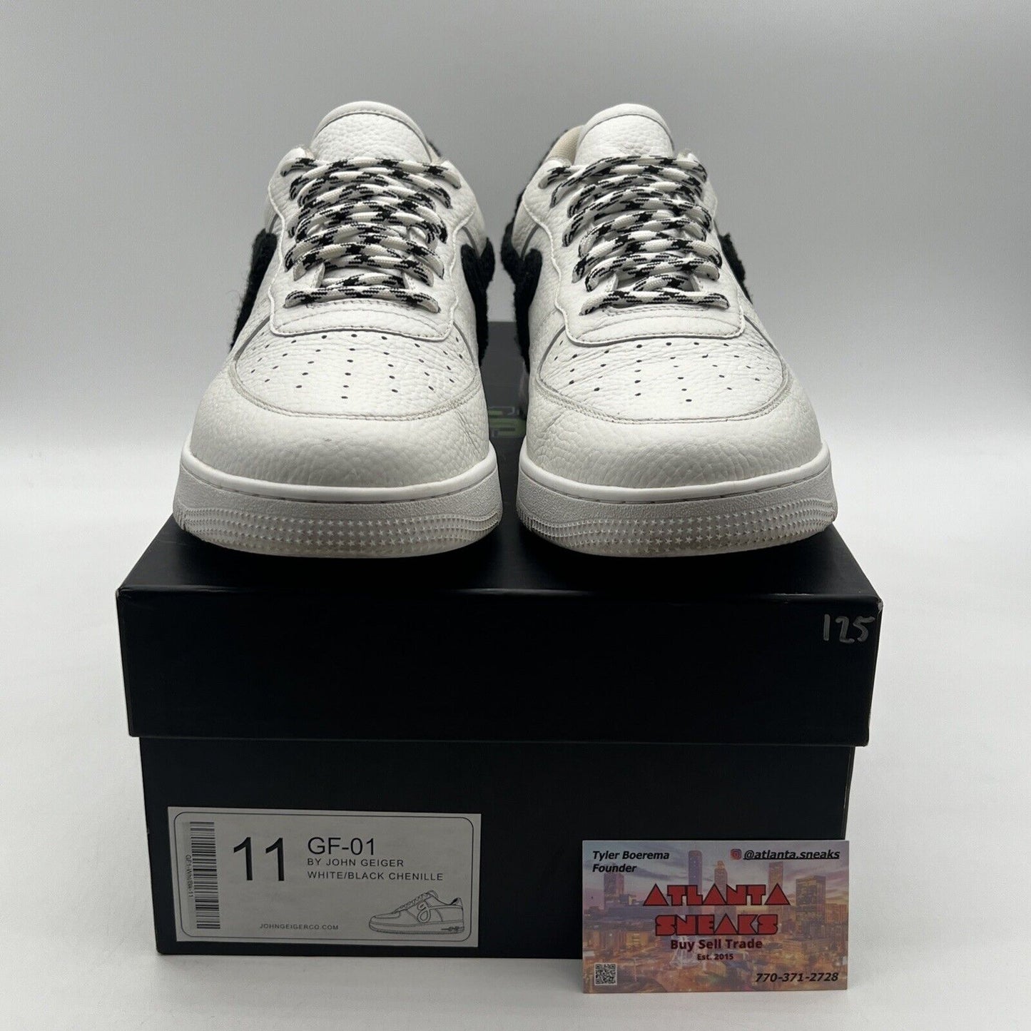Size 11 - John Geiger GF-01 White Pebbled Leather Black Chenille GF 01