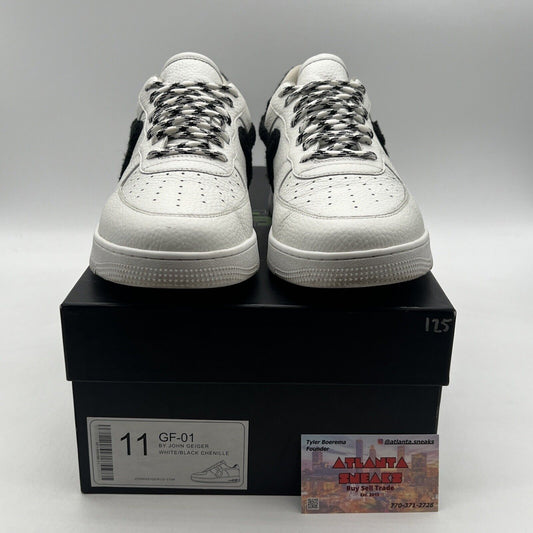 Size 11 - John Geiger GF-01 White Pebbled Leather Black Chenille GF 01