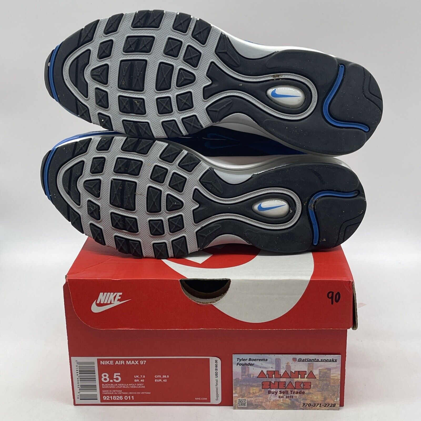 Size 8.5 - Nike Air Max 97 Blue Nebula Black White Leather Suede (921826-011)