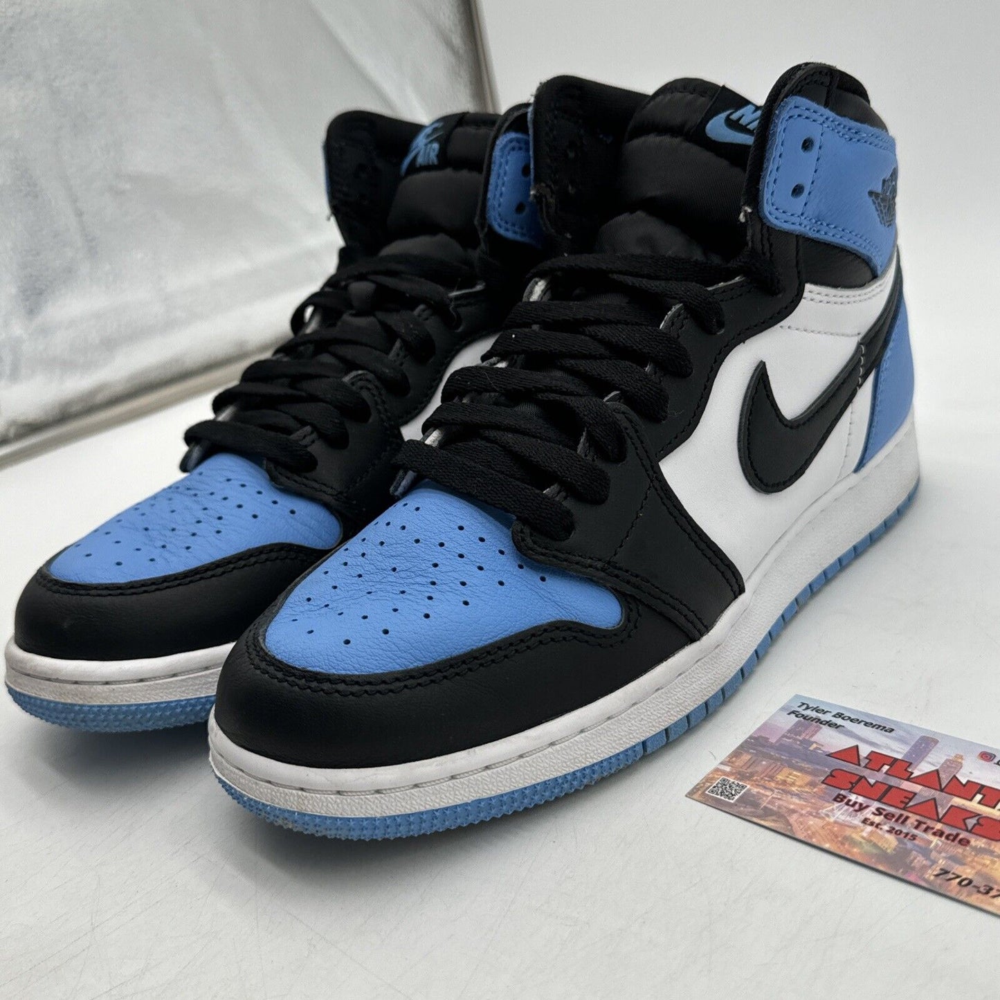 Size 7 - Jordan 1 Retro OG High UNC Toe Blue Tar Heel Black Leather 7y Unisex