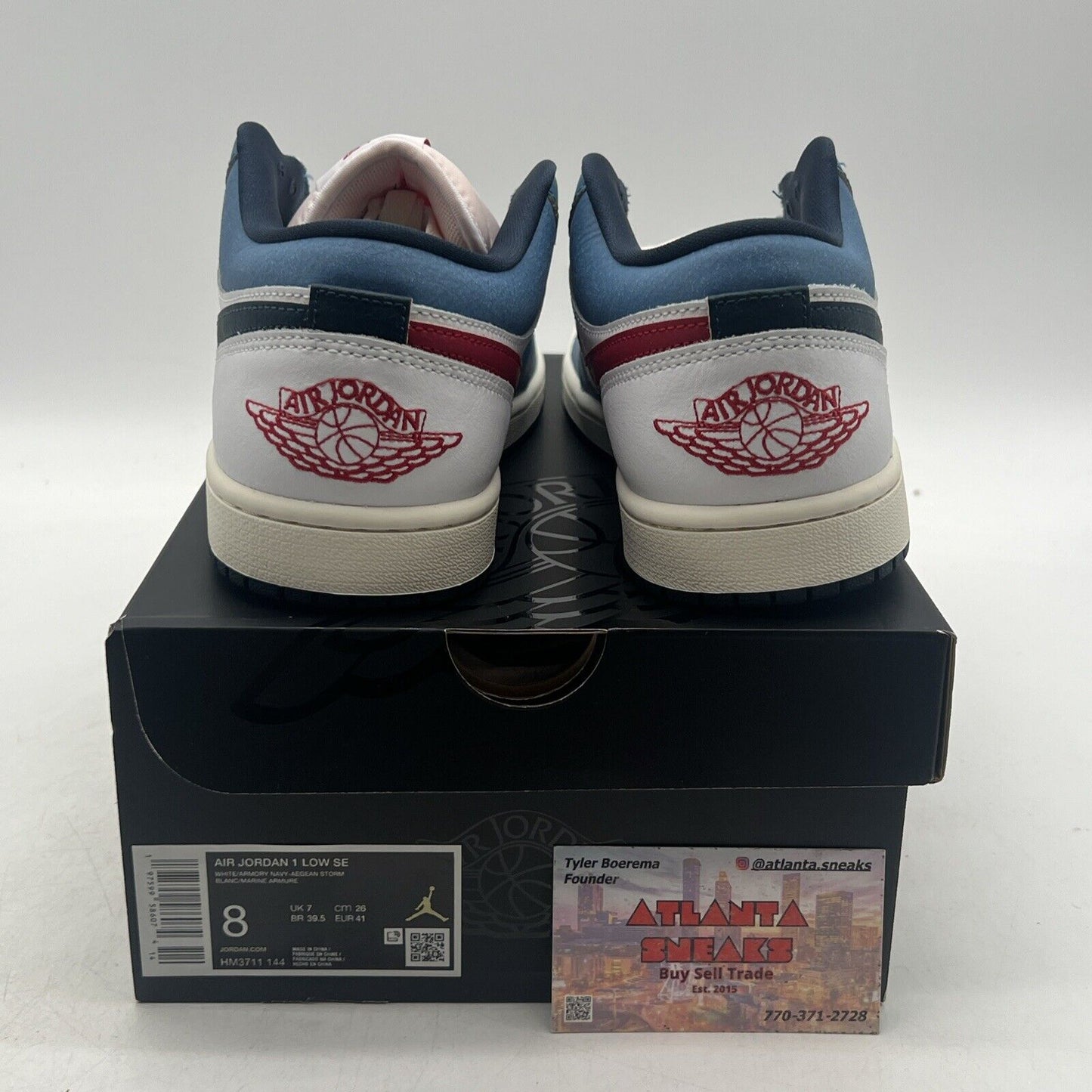 Size 8 - Nike Air Jordan 1 Low SE Shoes White Armory Navy (HM3711-144)