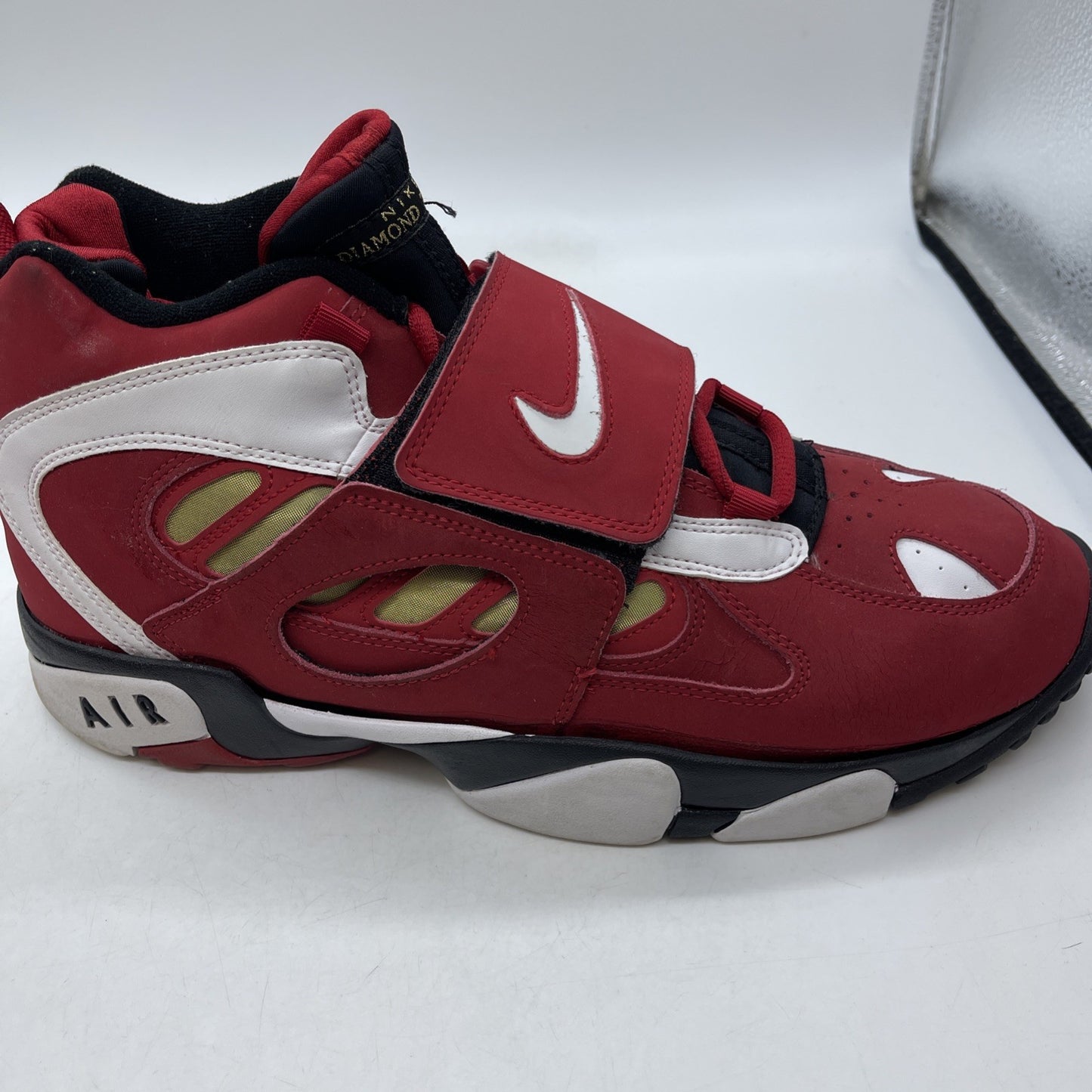 Size 13 - Nike Air Diamond Turf 2 2012 Red Gold White Suede (487658-610)