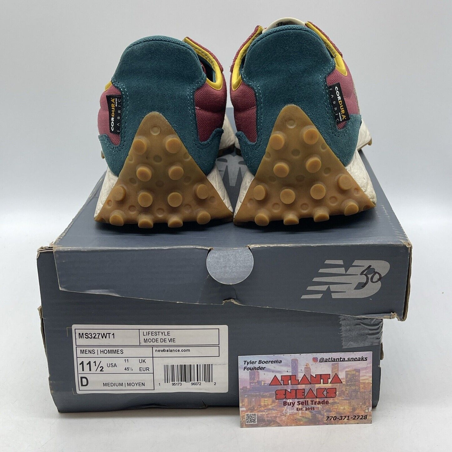 Size 11.5 - New Balance 327 Bordeaux Teal Brown Blue White Suede (MS327WT1)