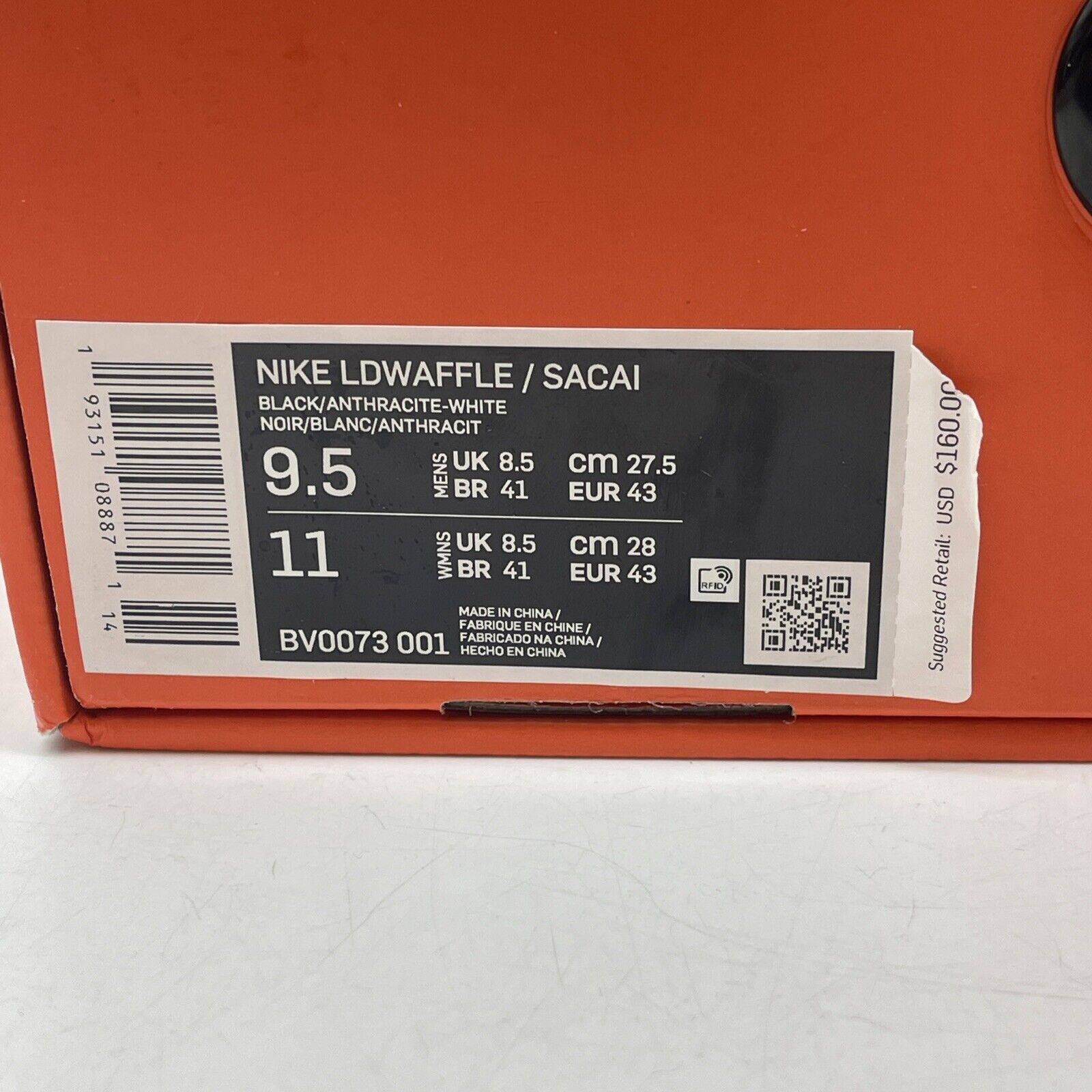 Size 9.5 - Nike sacai x LDWaffle Black Grey Suede White Leather (BV0073-001)