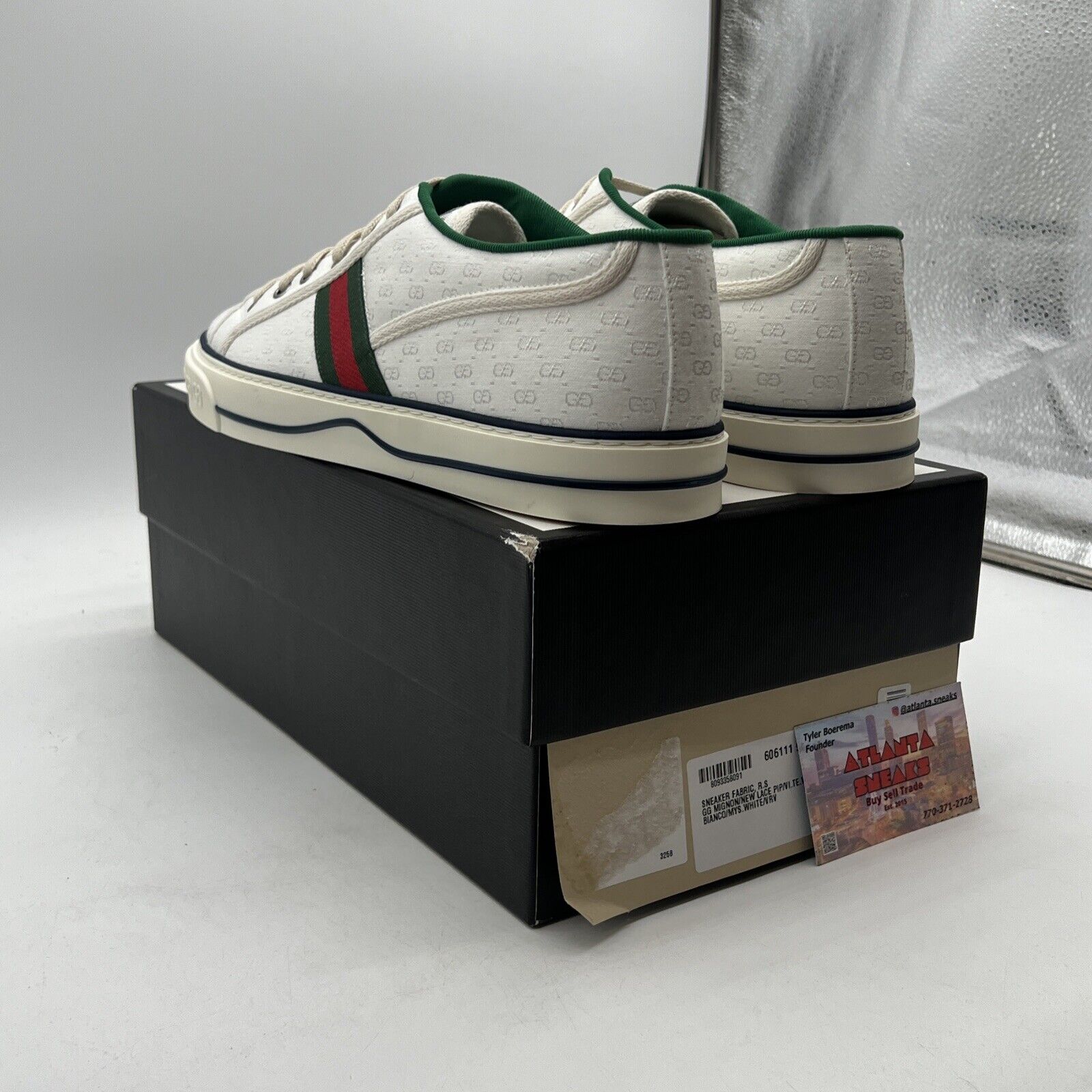 Size 13.5 - NEW AUTHENTIC GUCCI  TENNIS 1977  "WHITE MINI GG" GUCCI WOMEN'S