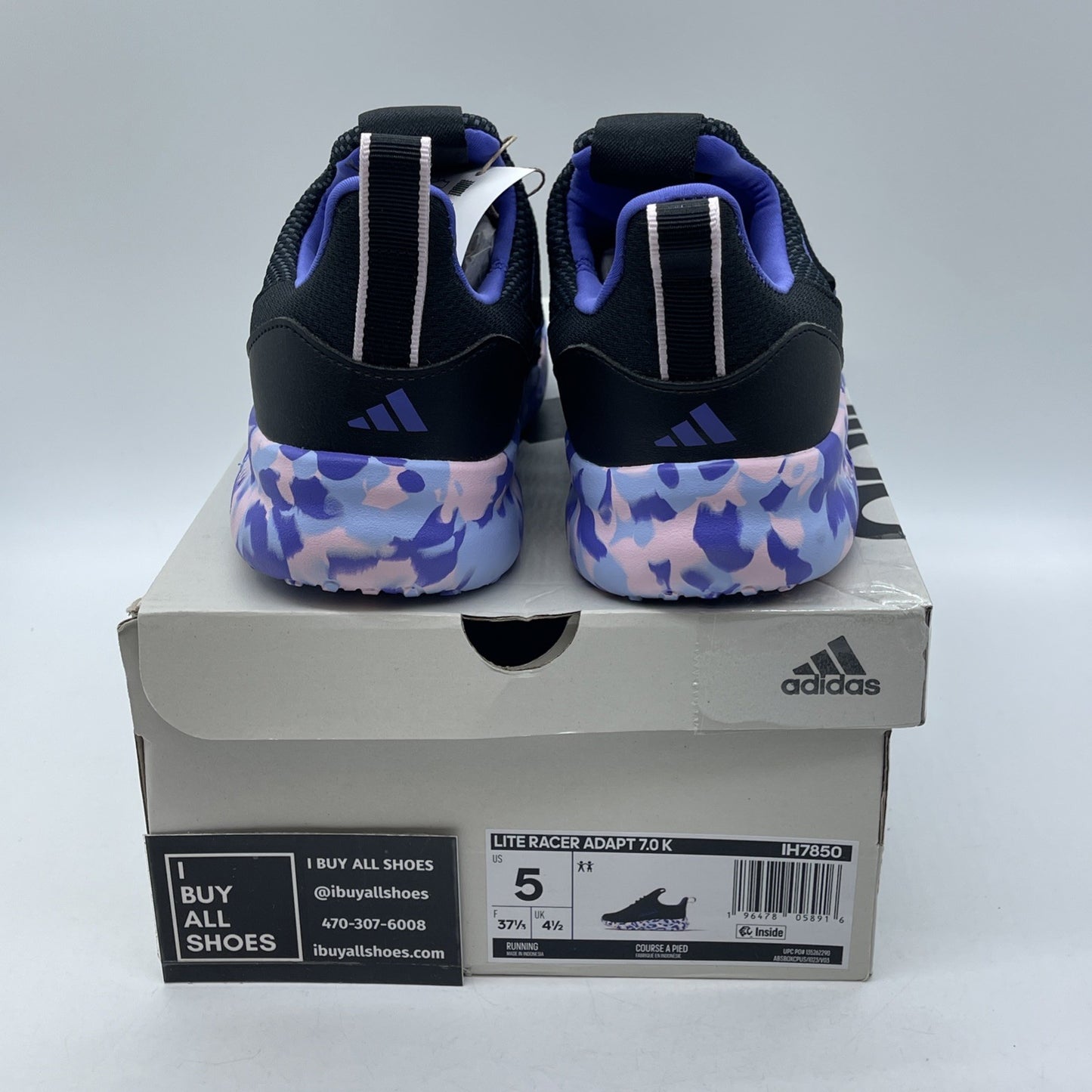 Size 5Y - Adidas Lite Racer Adapt 7.0 Shoes Black Purple Suede  (IH7850)