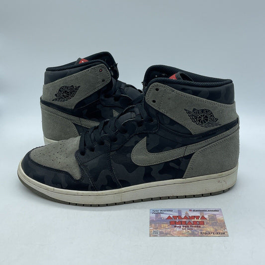Size 12- Air Jordan 1 Retro Premium High Shadow Camo Black Suede (AA39933-034)
