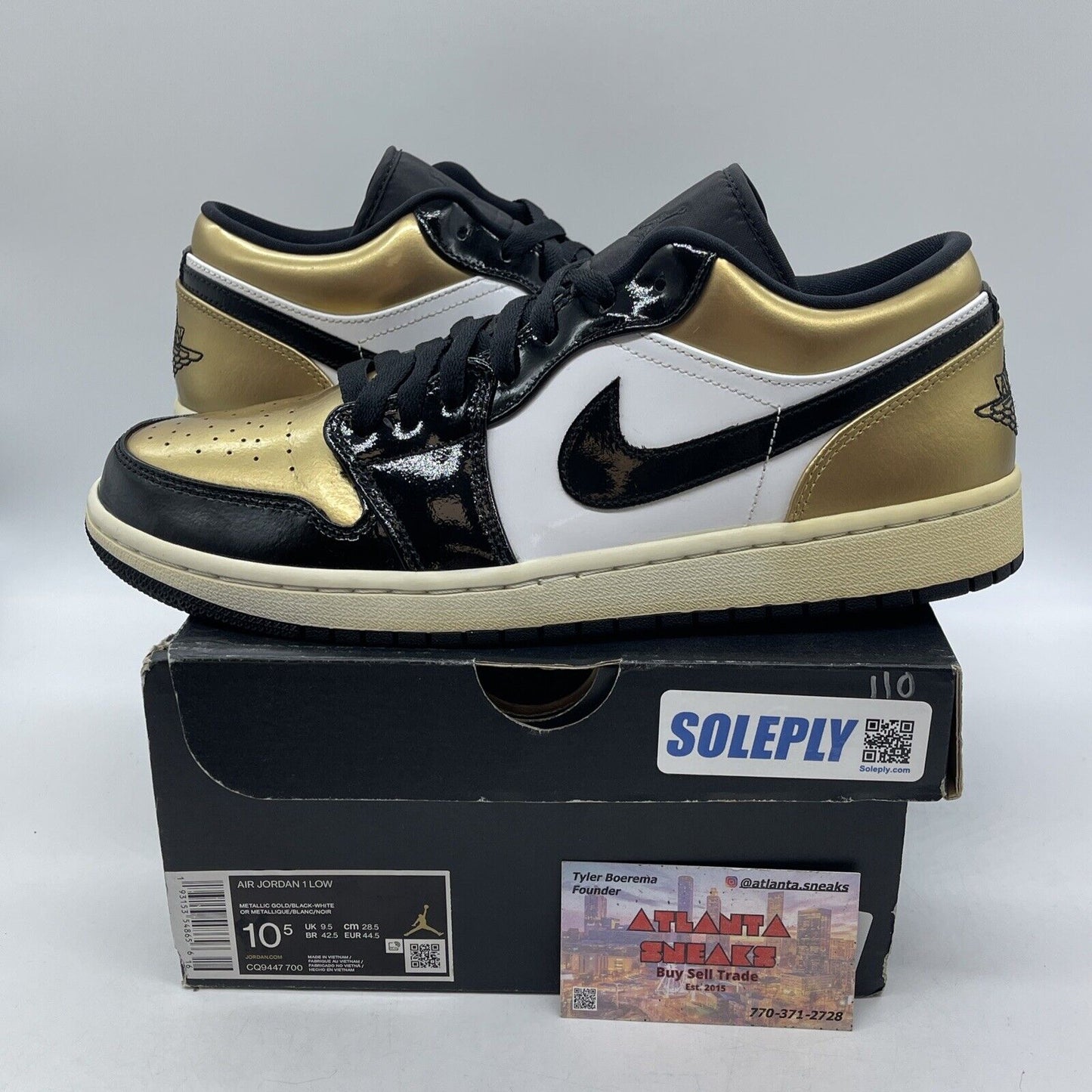 Size 10.5 - Air Jordan 1 Low Gold Toe Black White Leather (CQ9447-700)