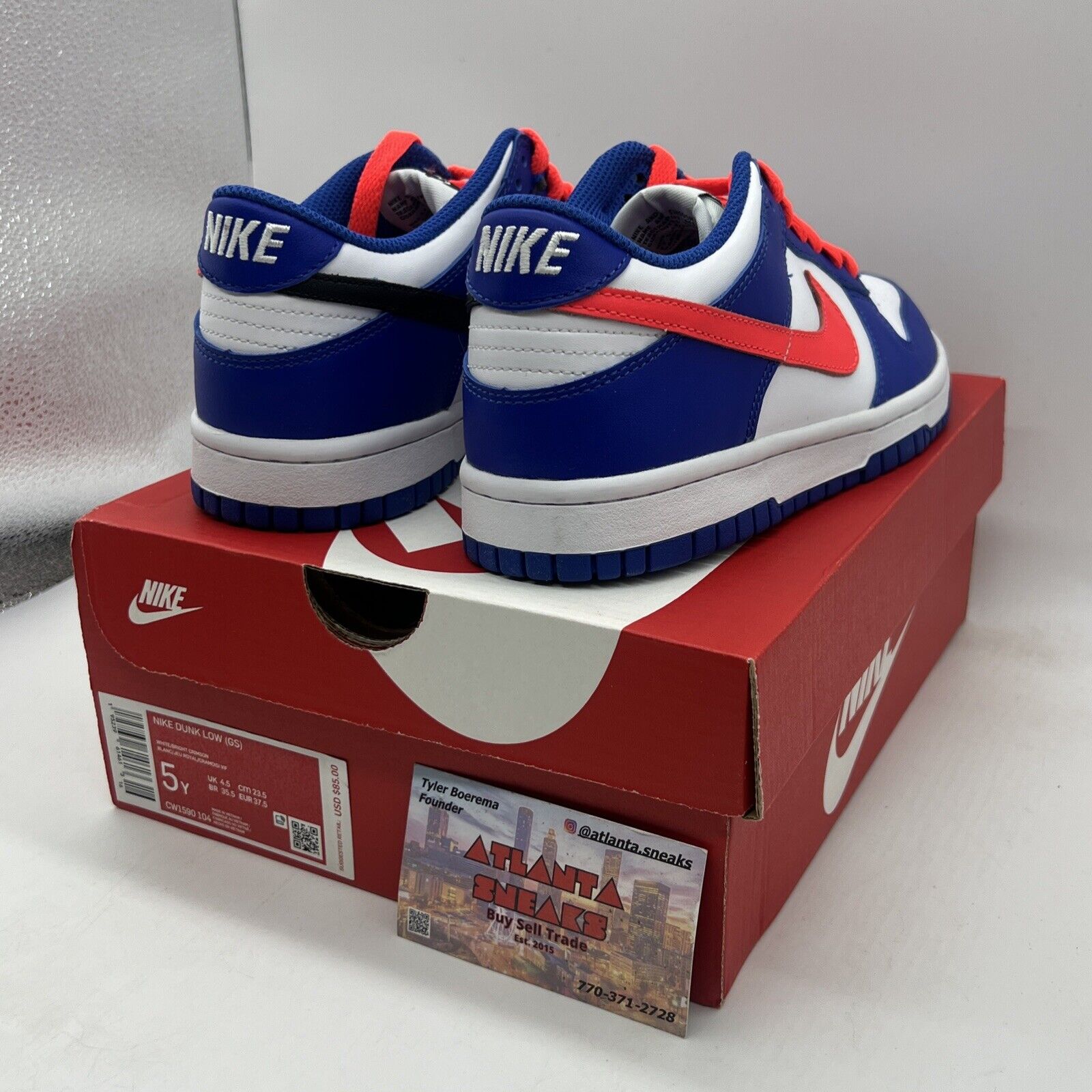 Size 5Y - Nike Dunk Low GS Game Royal 2021 - CW1590104 Brand New Og All White