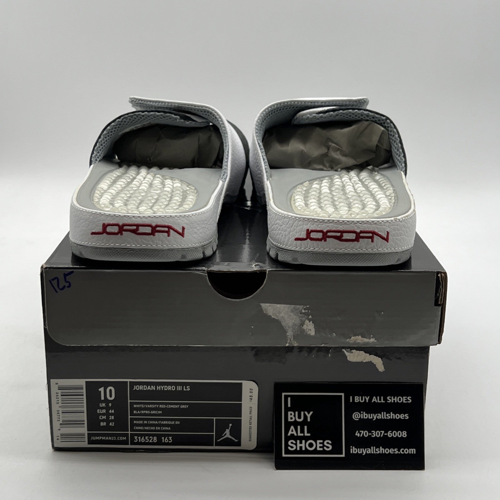 Size 10 - Air Jordan Hydro 3 Retro Slides White University Red (316528-163)