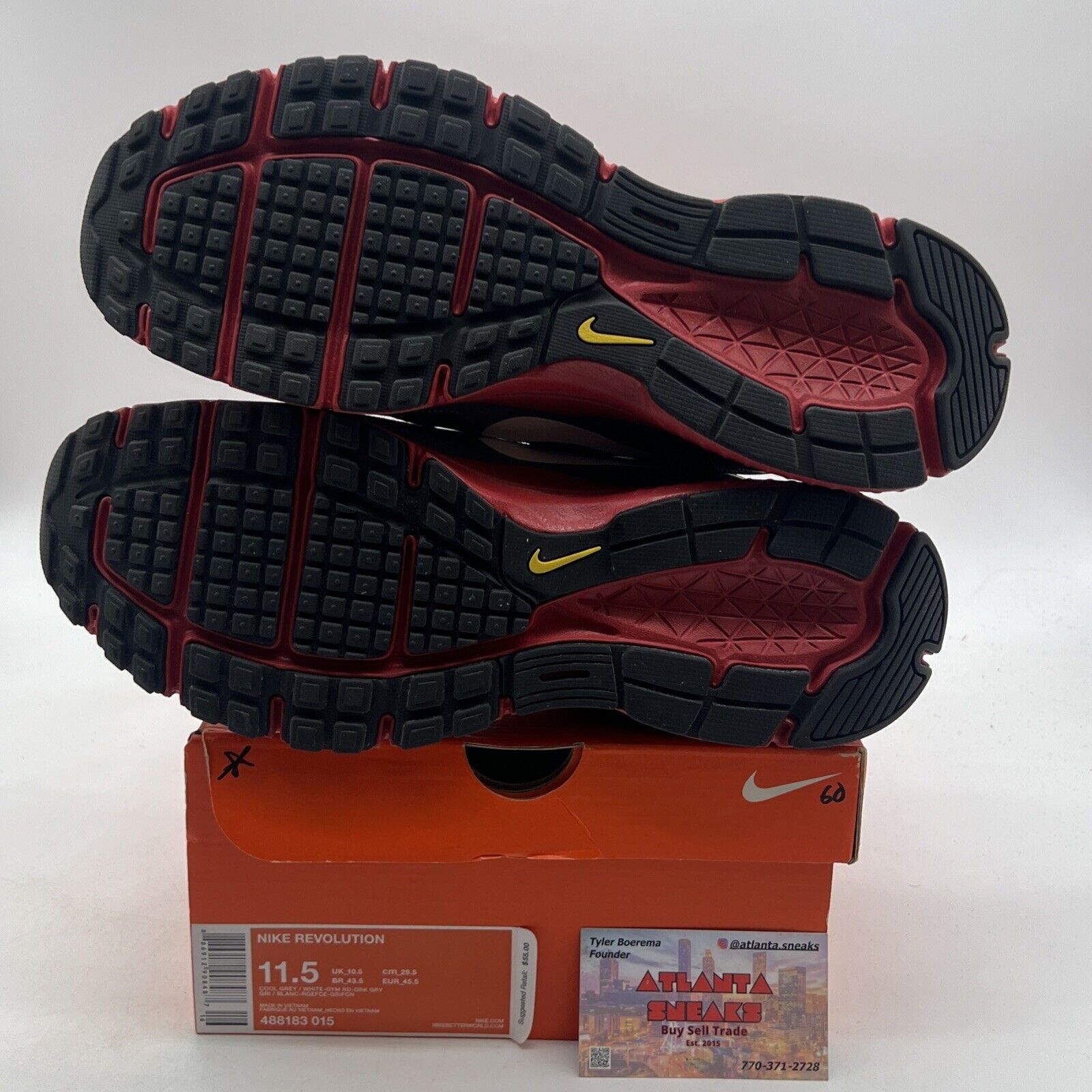 Size 11.5 - Nike Revolution 2 Running Shoes (488183-015) Gray And Red Men's