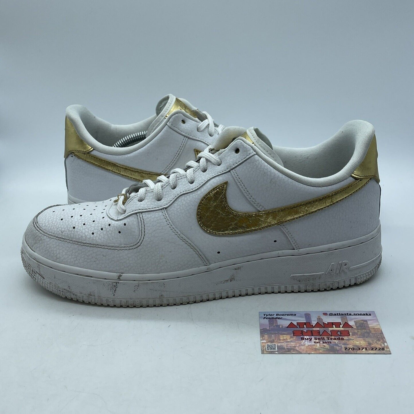 Size 12 - Nike Air Force 1 '07 LV8 Gold Foil Swoosh White Leather (DC2181-100)