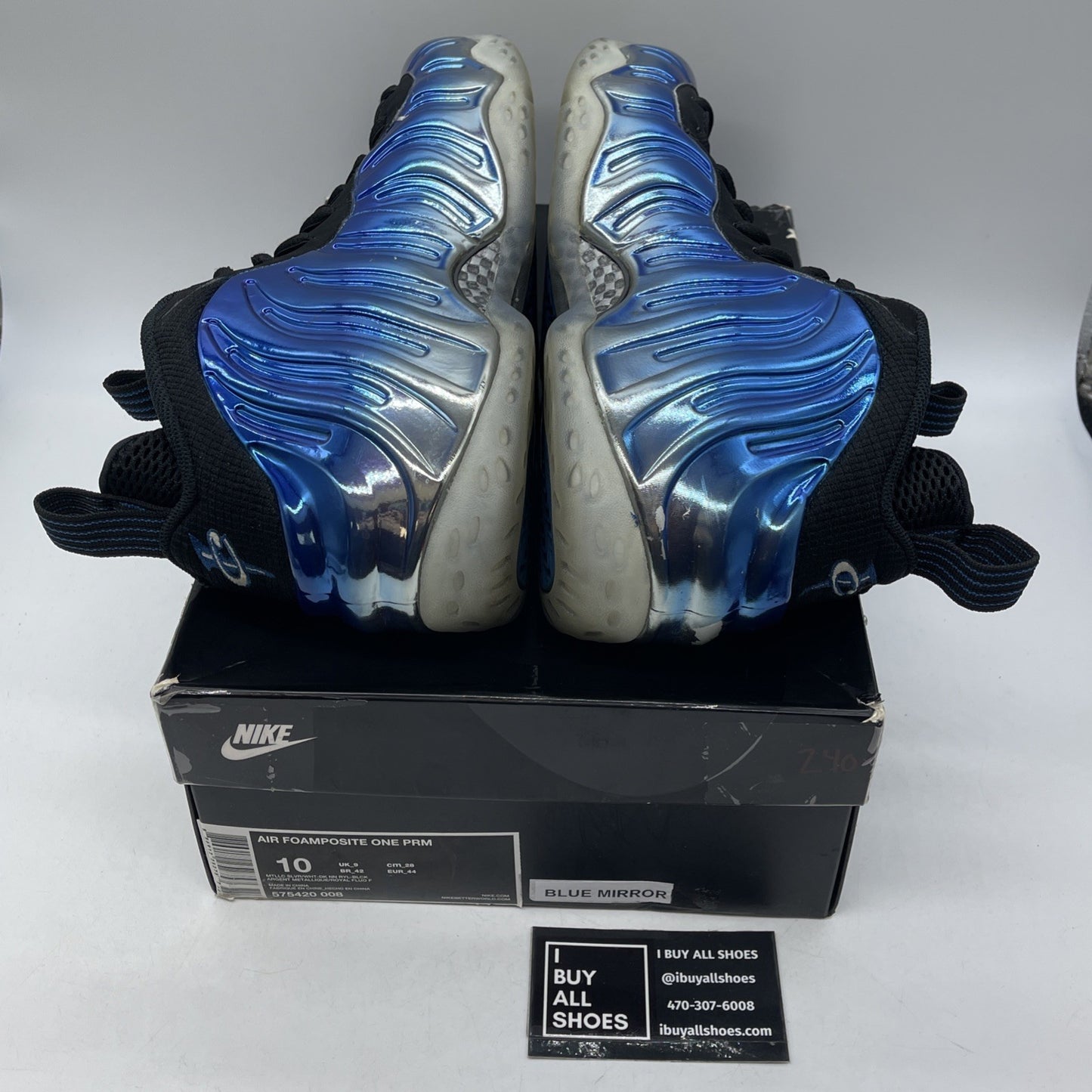 Size 10 - Nike Air Foamposite One PRM Blue Mirror Black Suede (575420-008)