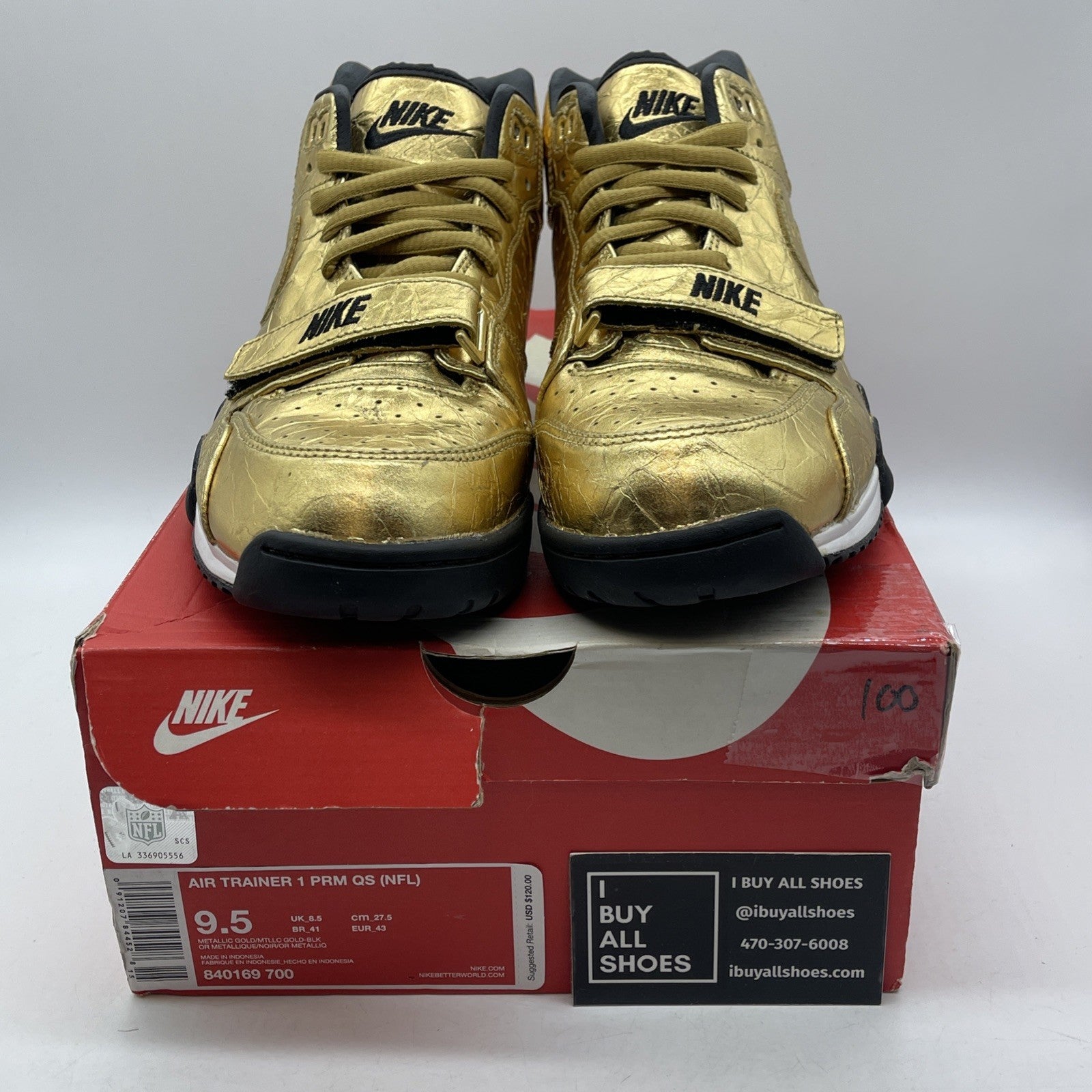 Size 9.5 - Nike Air Trainer 1 PRM QS Super Bowl Gold Black Leather (840169-700)