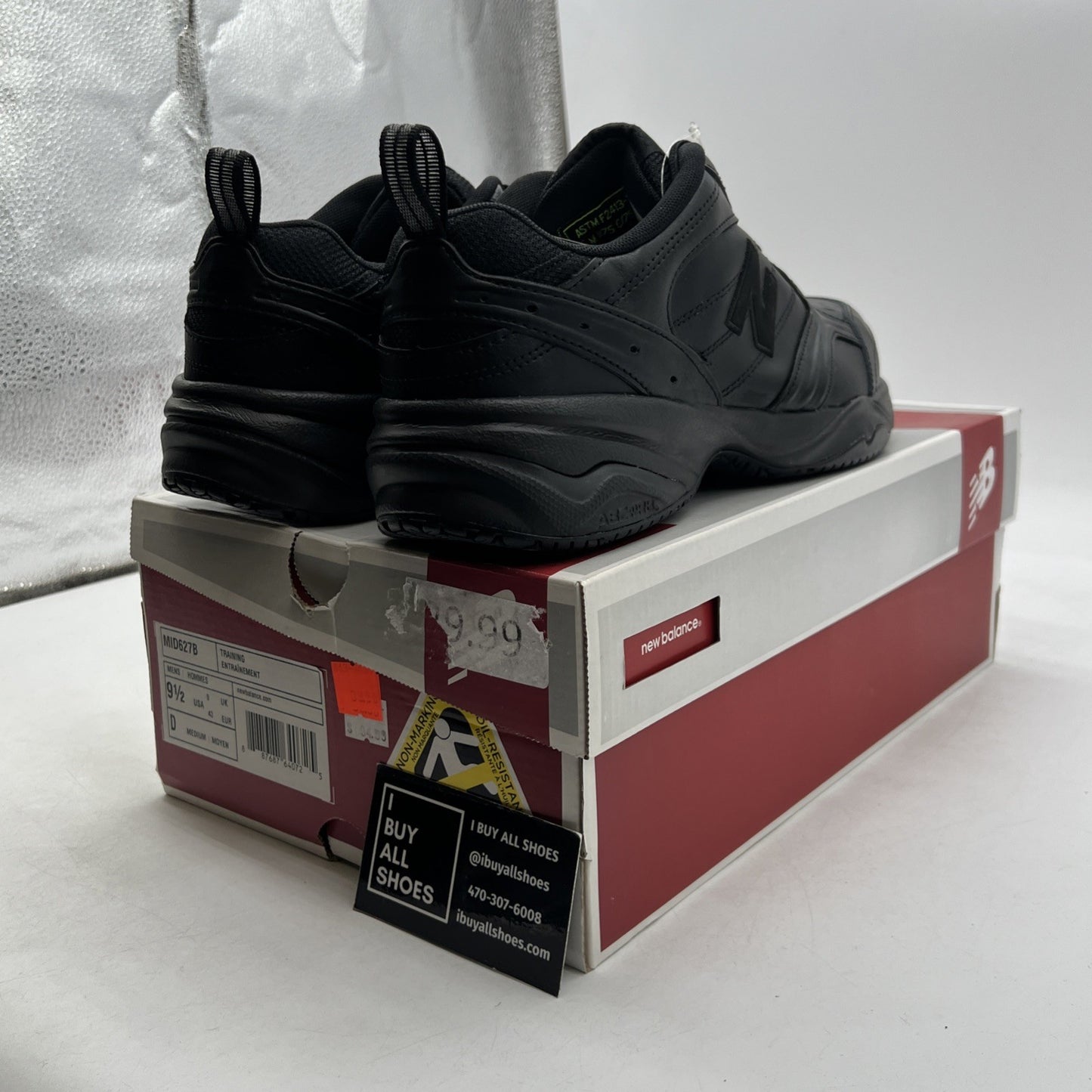 Size 9.5 - New Balance Steel Toe 627 Leather Triple Black (MID627B)