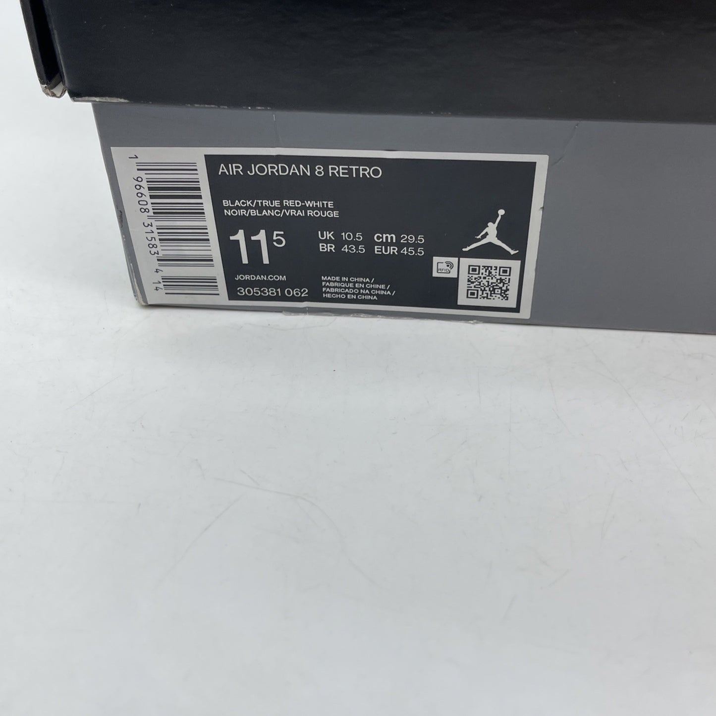 Size 11.5 - Jordan 8 Retro Mid Playoff Black White Red Suede (305381-062)