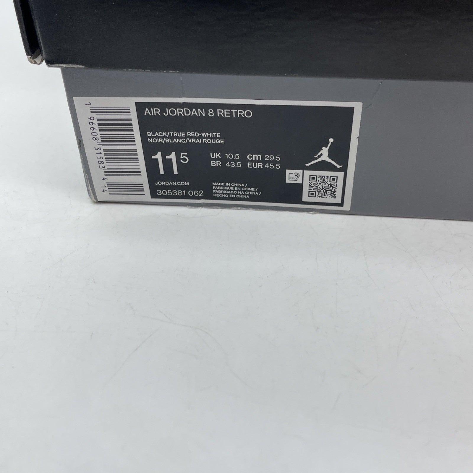 Size 11.5 - Jordan 8 Retro Mid Playoff Black White Red Suede (305381-062)