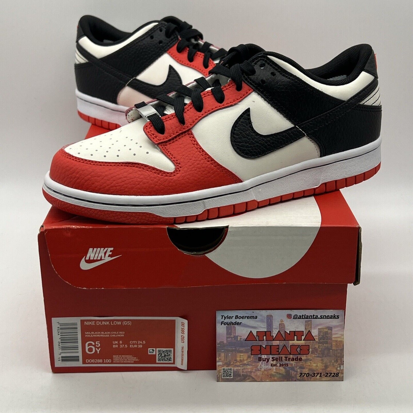 Size 6.5 - Nike Dunk Low EMB x NBA Black White Leather Red (DO6288-100)