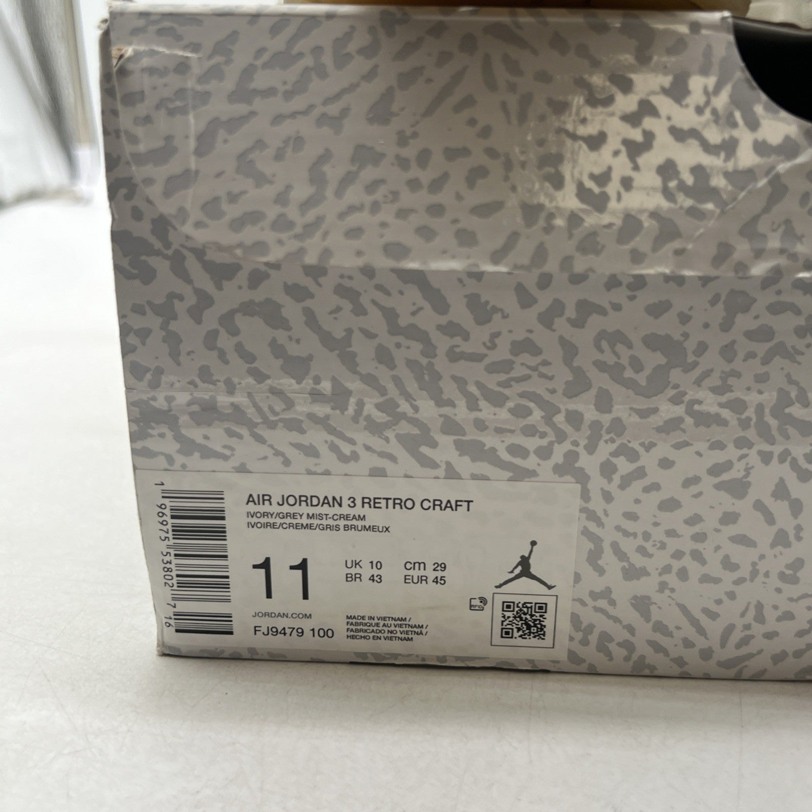 Size 11 - Air Jordan 3 Retro Craft Ivory/Grey White Leather (FJ9579-100)