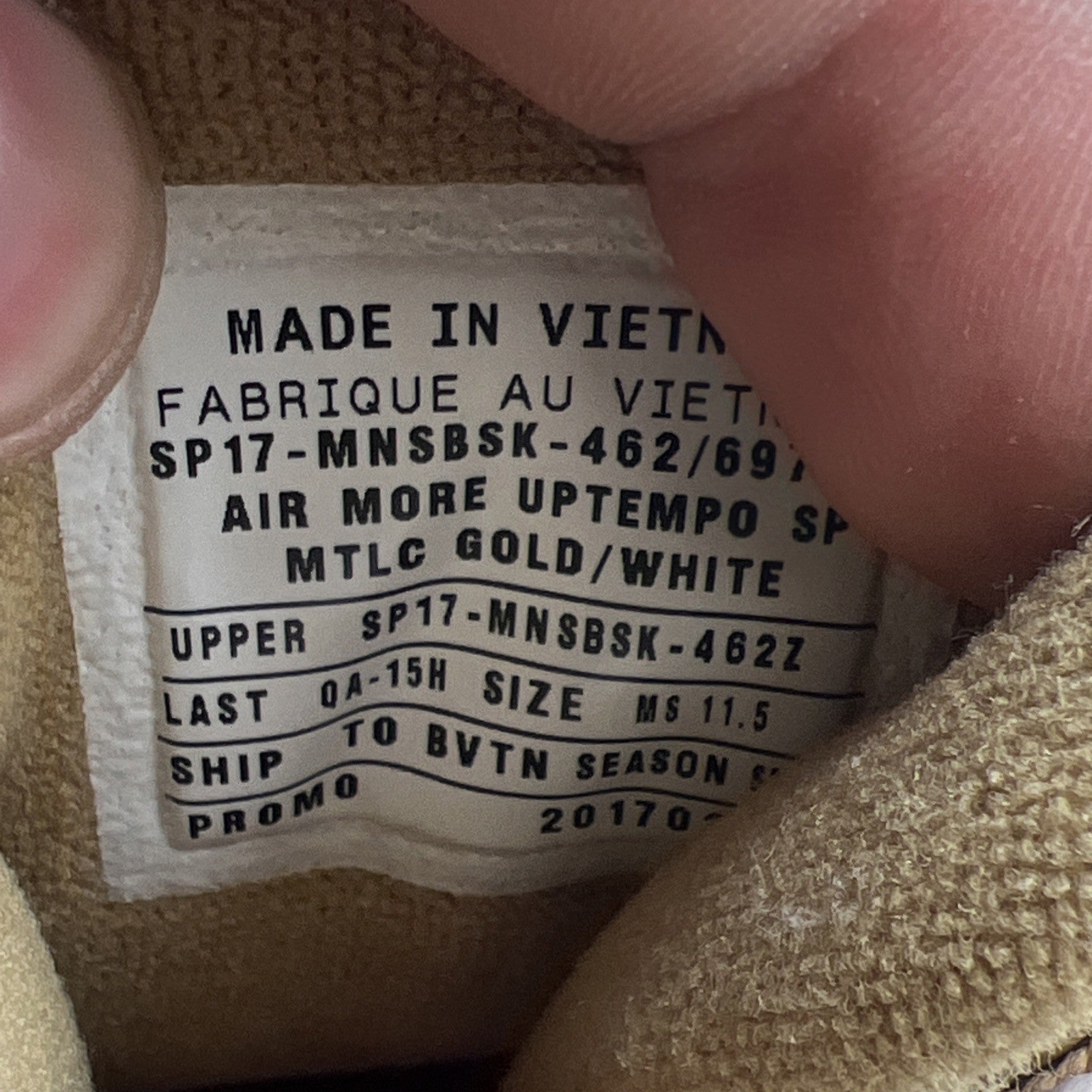 Size 11.5 - Nike Air More Uptempo x Supreme Suptempo Gold (902290-700) Sample