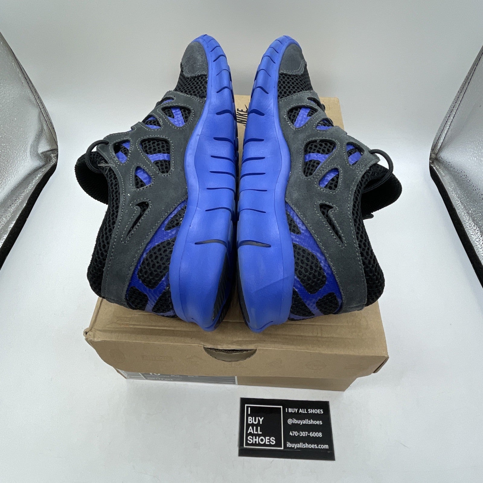 Size 10 - Nike Free RN 2 Black Blue Gray Suede Leather (555174-044)