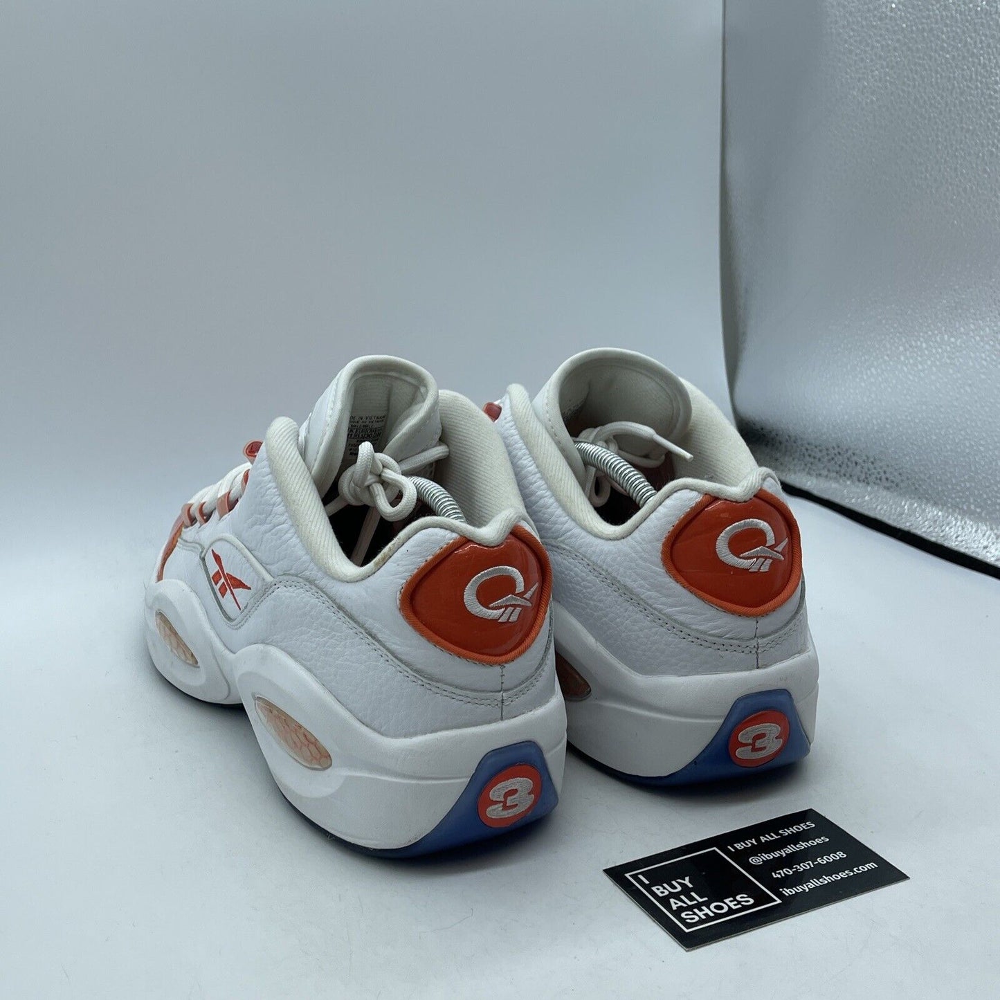 Size 12 - Reebok Question Low Patent Toe White Vivid Orange Leather  (FX4999)