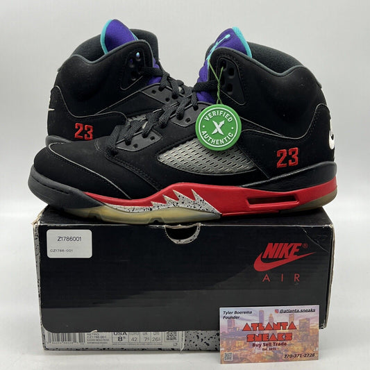 Size 8.5 - Jordan 5 Retro Top 3 Black 2020 Red Purple Aqua Suede (CZ1786-001)