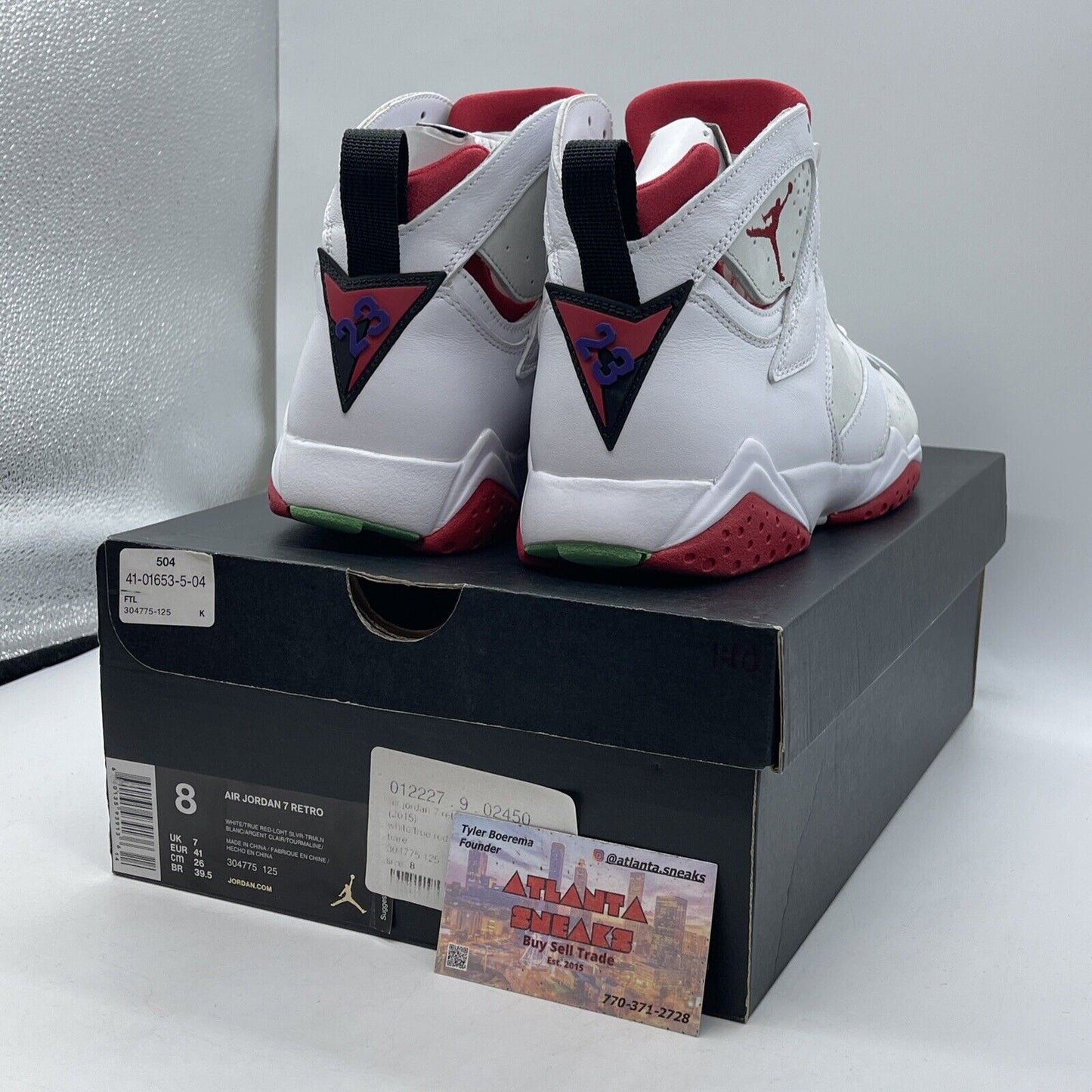 Size 8 - Air Jordan 7 Retro 2015 Hare White Leather Suede Red Green (304775-125)