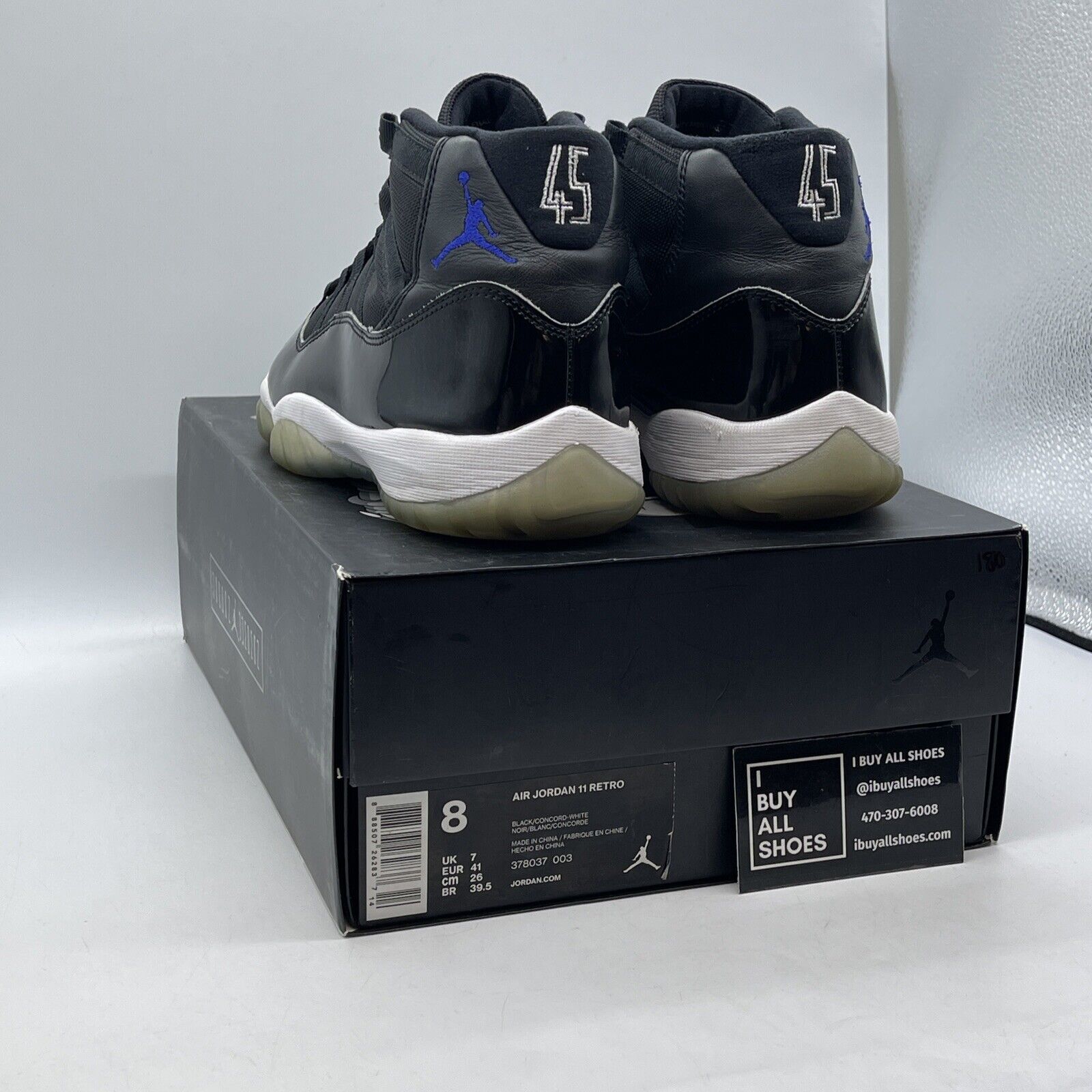 Size 8 - Jordan 11 Retro High Space Jam Black Blue Leather Suede (378037-003)