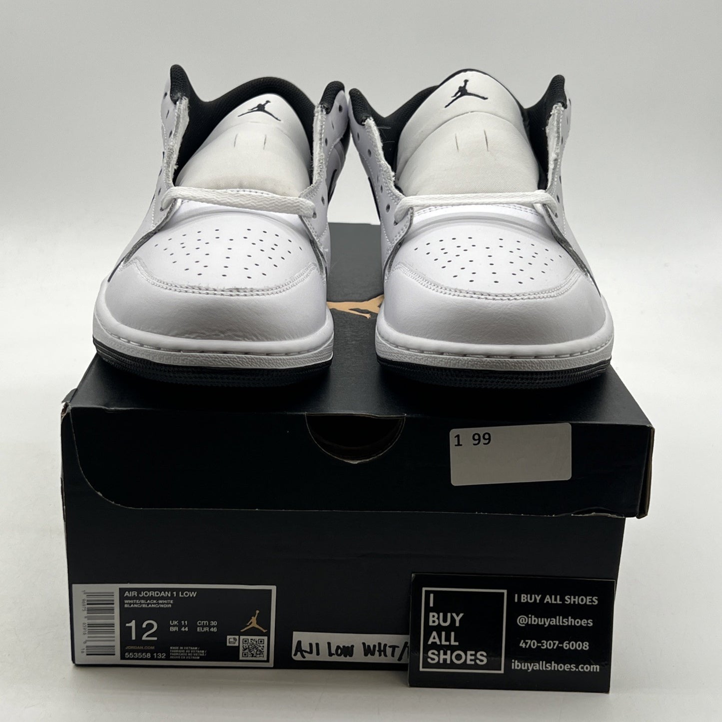 Size 12 - Air Jordan 1 Low White Black (553558-132)