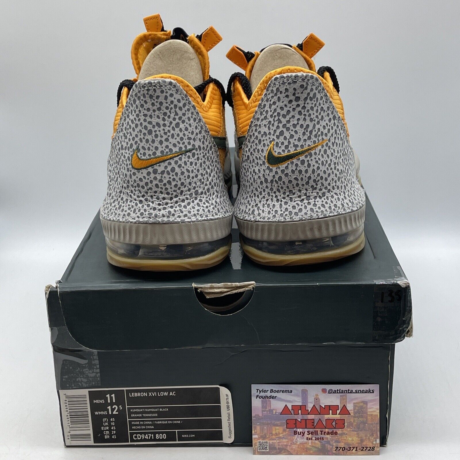 Size 11 - Nike Atmos x LeBron 16 Low Safari Orange Grey Green Suede (CD9471-800)