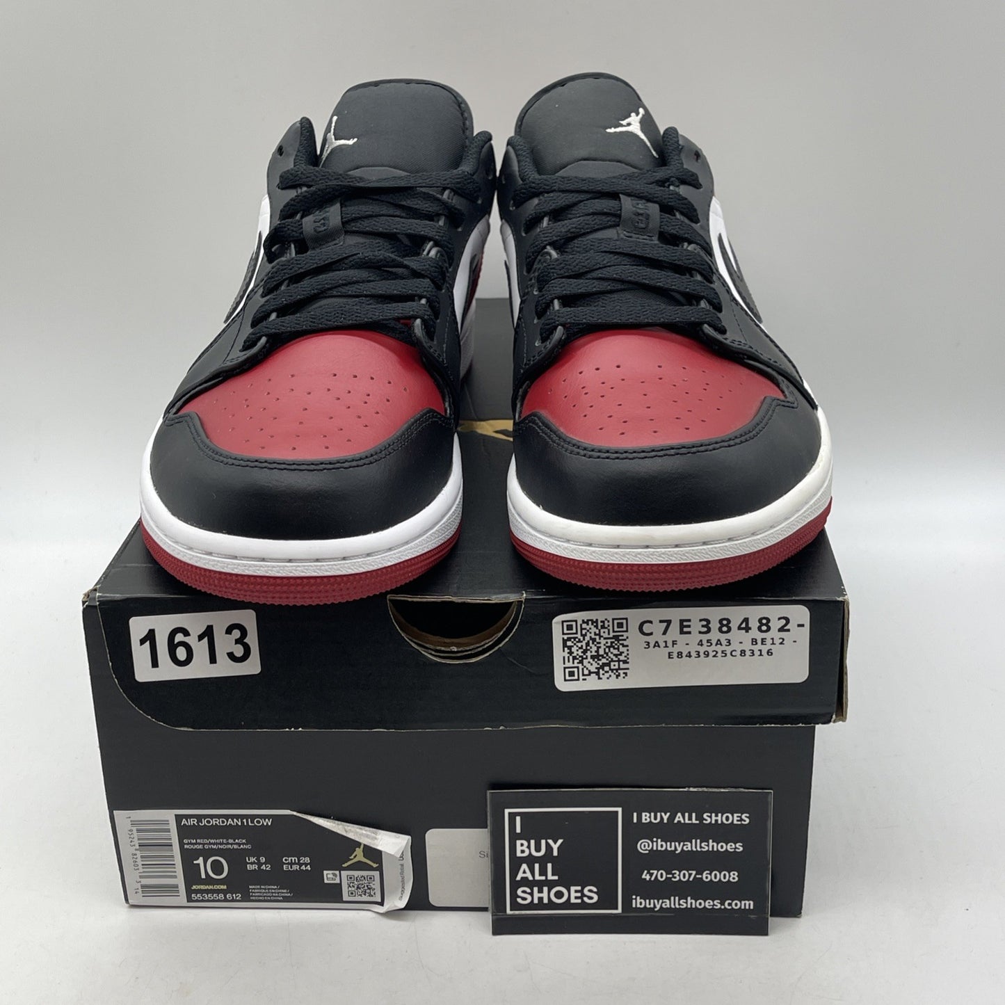 Size 10 - Air Jordan 1 Low Bred Toe Red White Black Leather (553558-612)