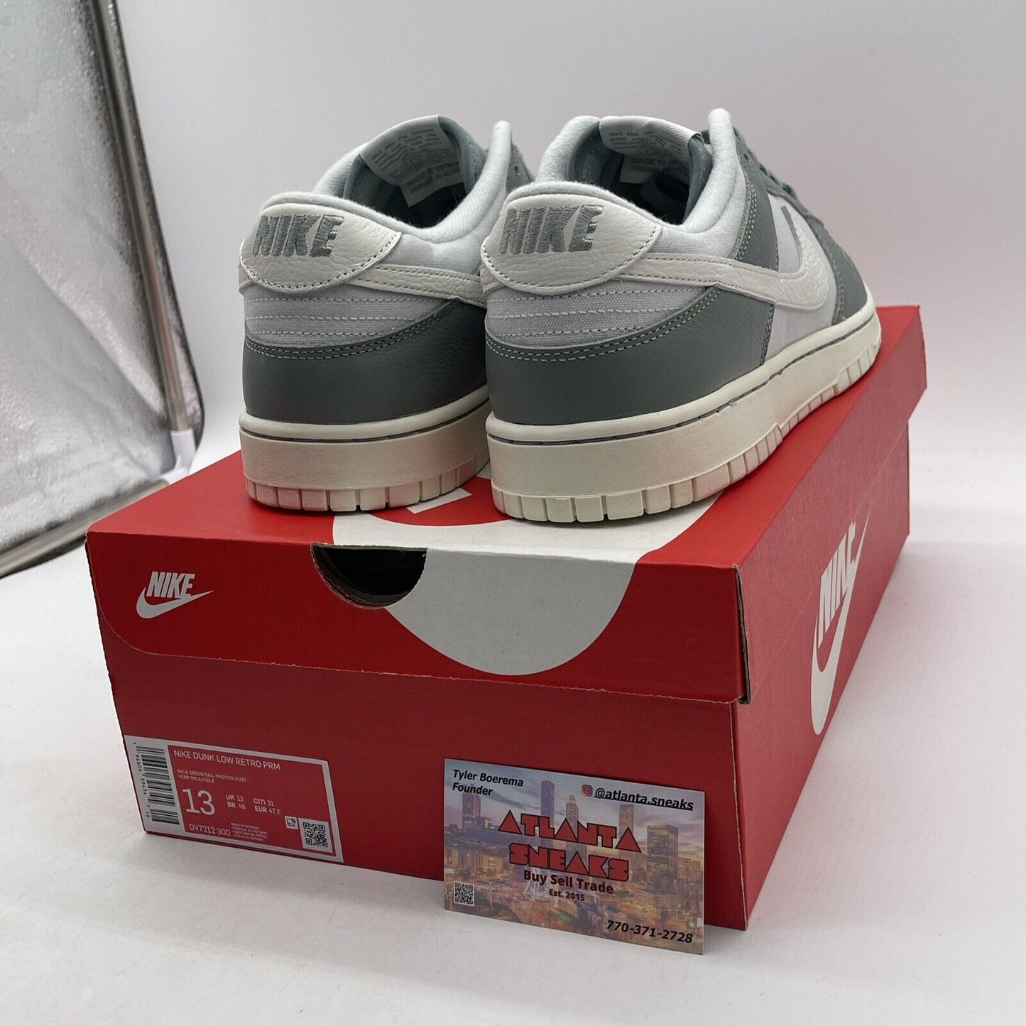 Size 13 - Nike Dunk Low Mica Green White Suede Leather (DV7212-300)
