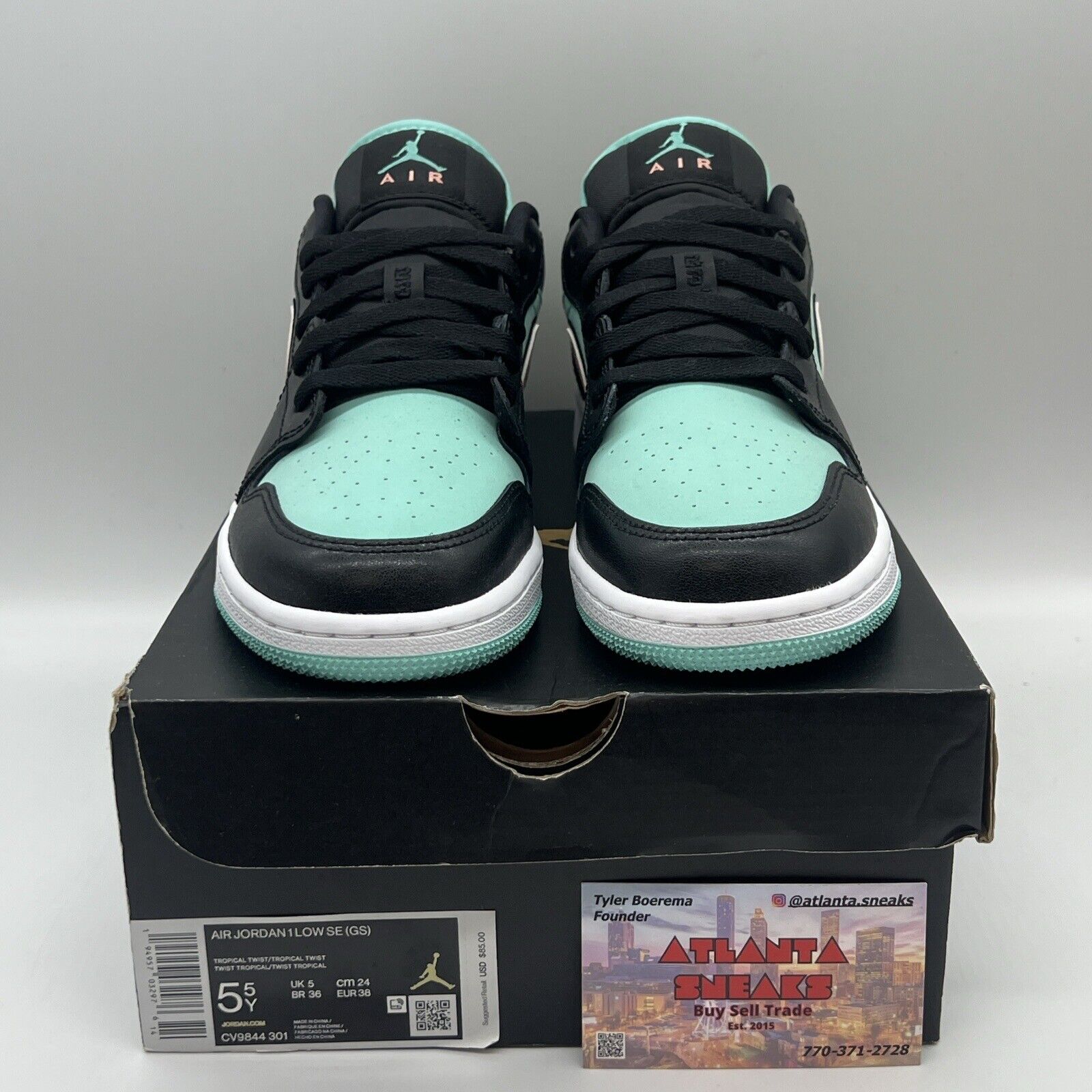 Air Jordan 1 Low SE Tropical Twist Mint Black [CV9844-301] Size 5.5Y  Brand New