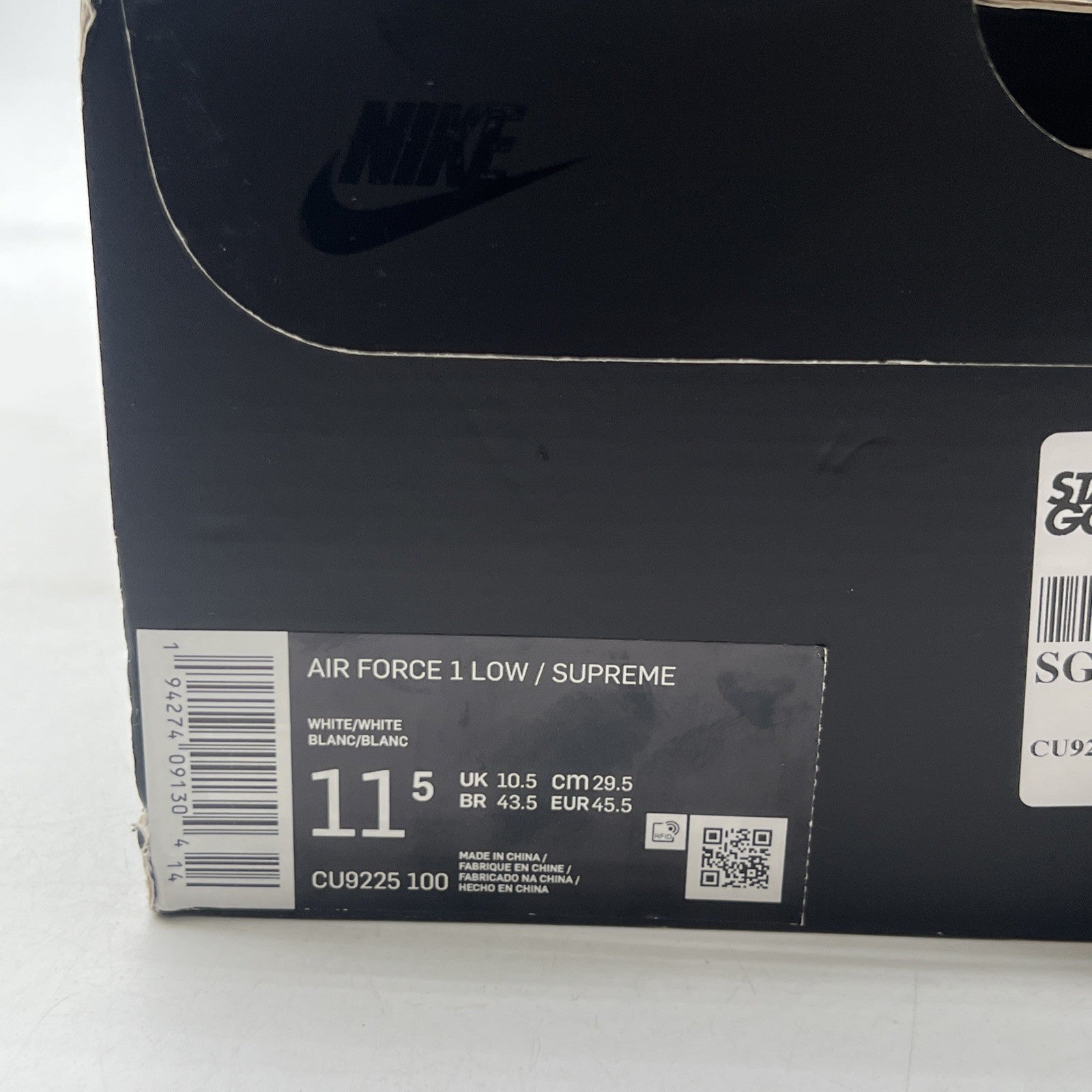 Size 11.5 - Nike Air Force 1 x Supreme Low Box Logo - White (CU9225-100)