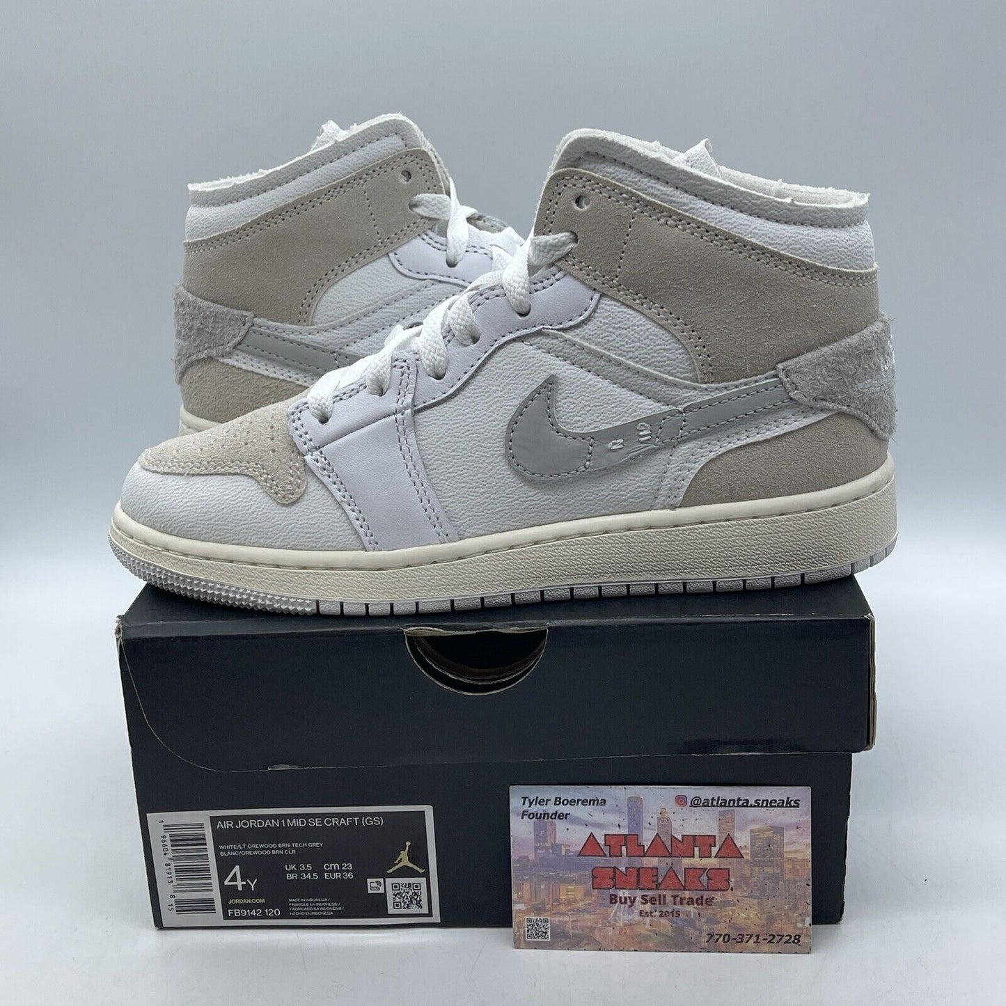 Size 4Y - Air Jordan 1 Mid Craft SE White Brown Gray Suede Leather (FB9142-120)