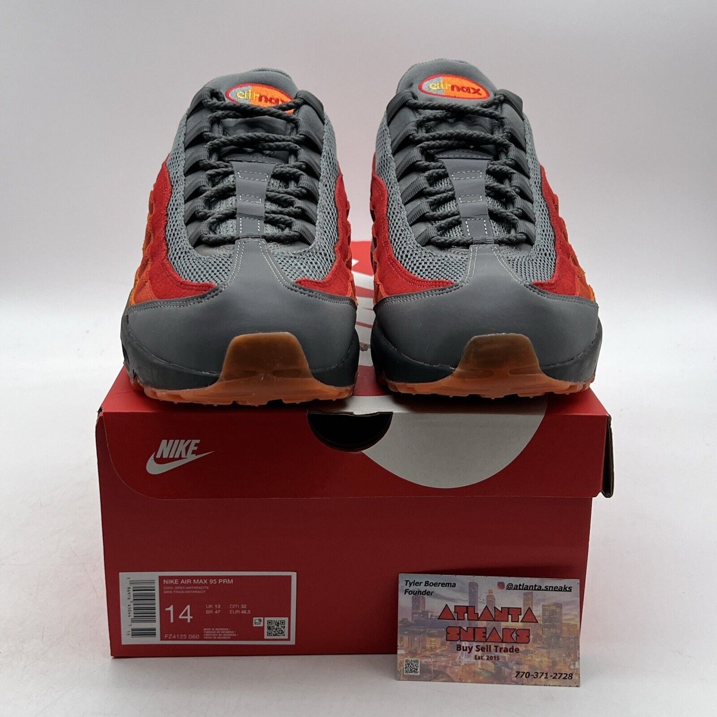 Size 14 - Nike Air Max 95 Premium Atlanta Grey Red Orange (FZ4125-060)