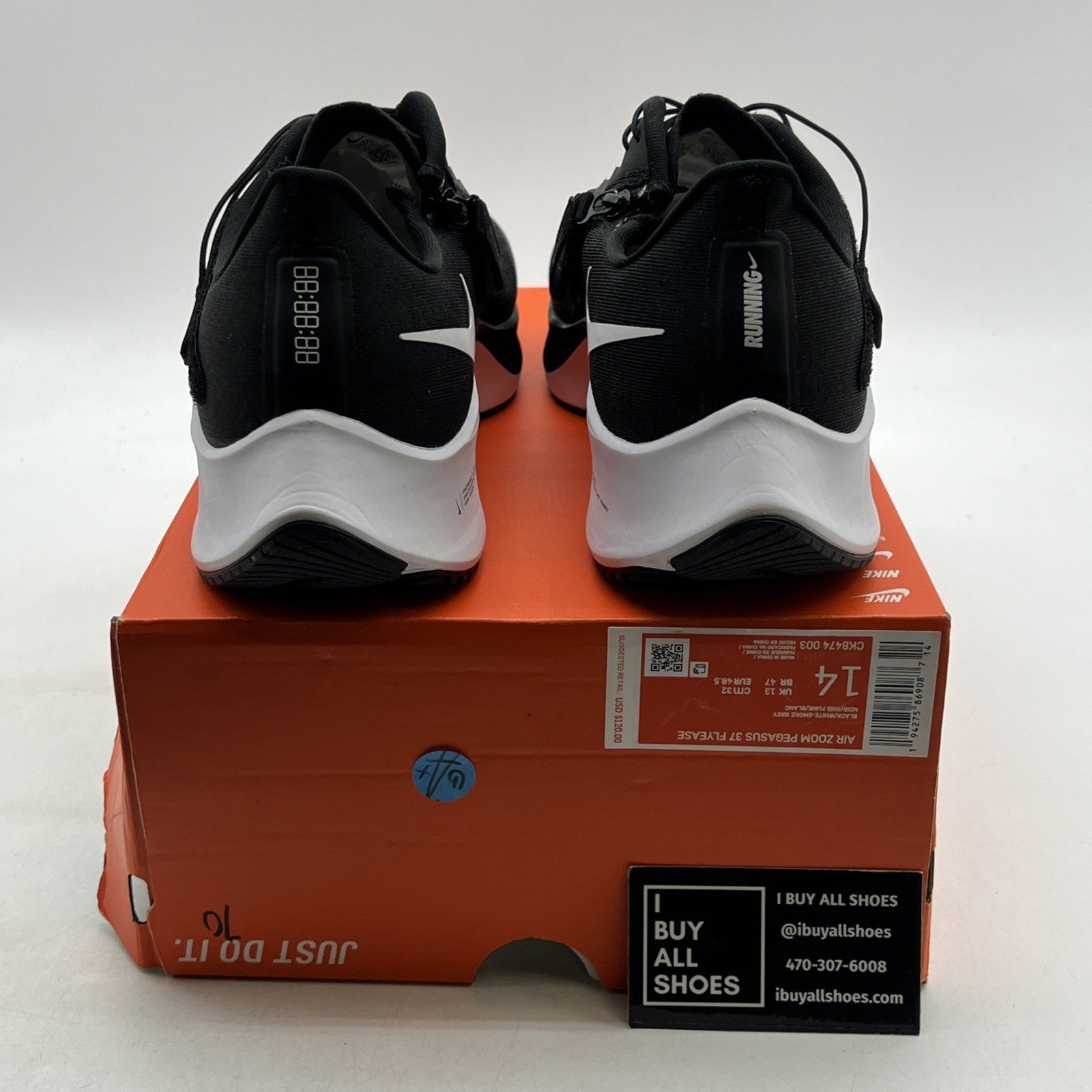 Size 14 - Nike Air Zoom Pegasus 37 FlyEase Black White (CK8474-003)