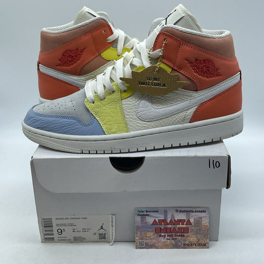 Size 9.5 - Jordan 1 Mid To My First Coach White Pink Yellow Blue (DJ6908-100)