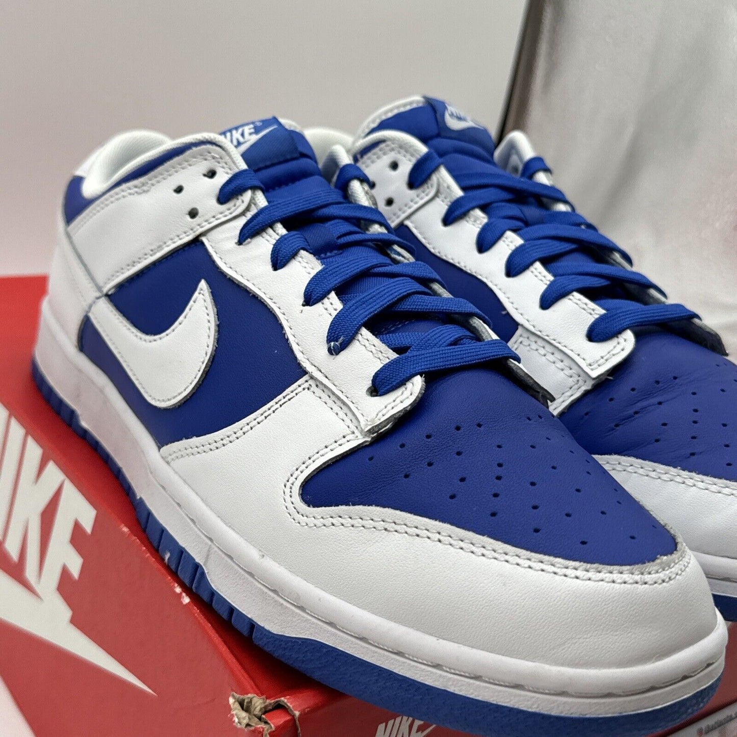 Size 13 - Nike Dunk Low Racer Blue 2022 Kentucky White OG Box Leather Blue Soles