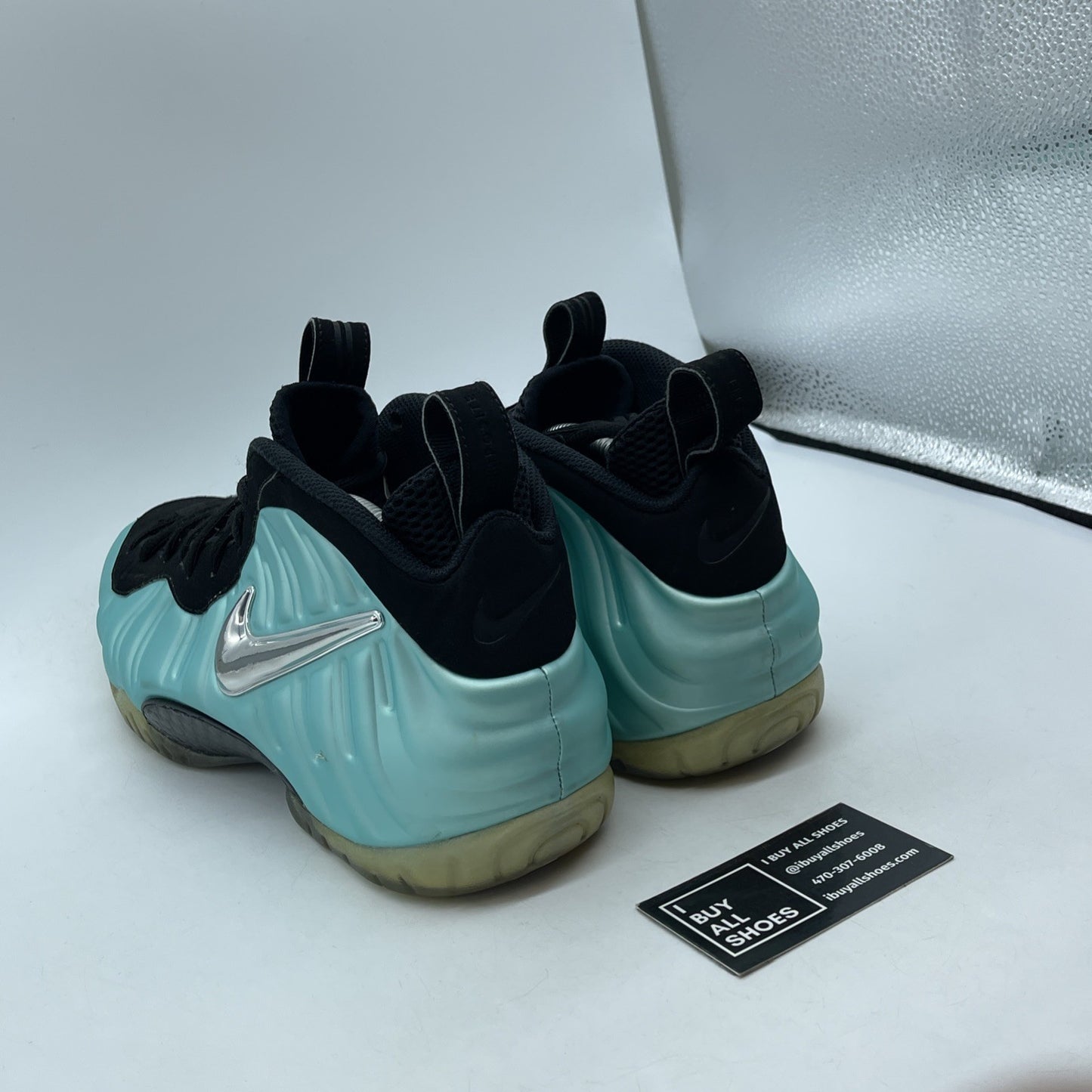 Size 11.5 - Nike Air Foamposite Pro Island Green Silver Leather (624041-303)