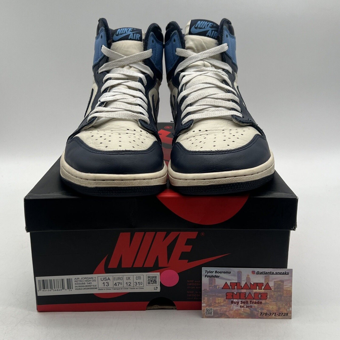 Size 13 - Jordan 1 Retro OG High Obsidian UNC 2019 Navy White (555088-140)