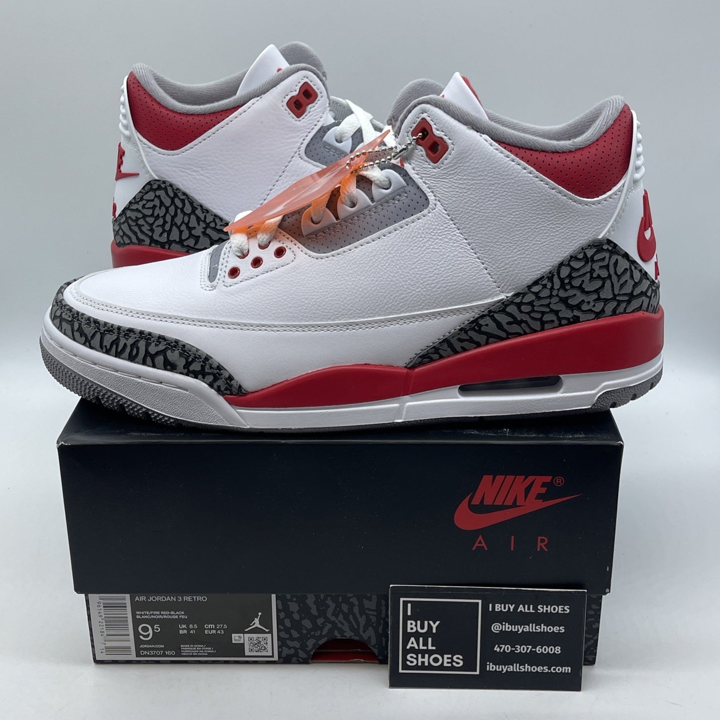 Size 9.5 - Jordan 3 Retro Mid Fire Red White Suede Leather (DN3707-160)