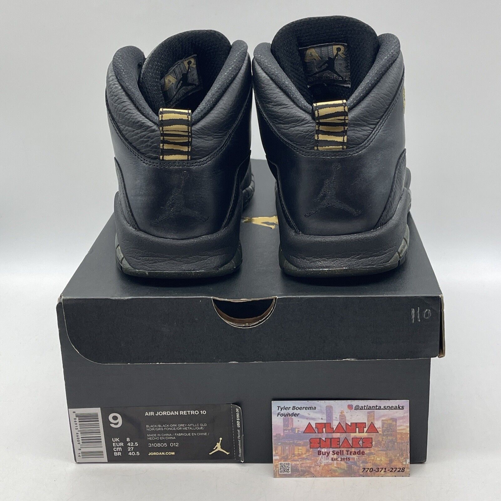 Size 9 - Air Jordan 10 Retro NYC Black Leather Gold (310805-012)