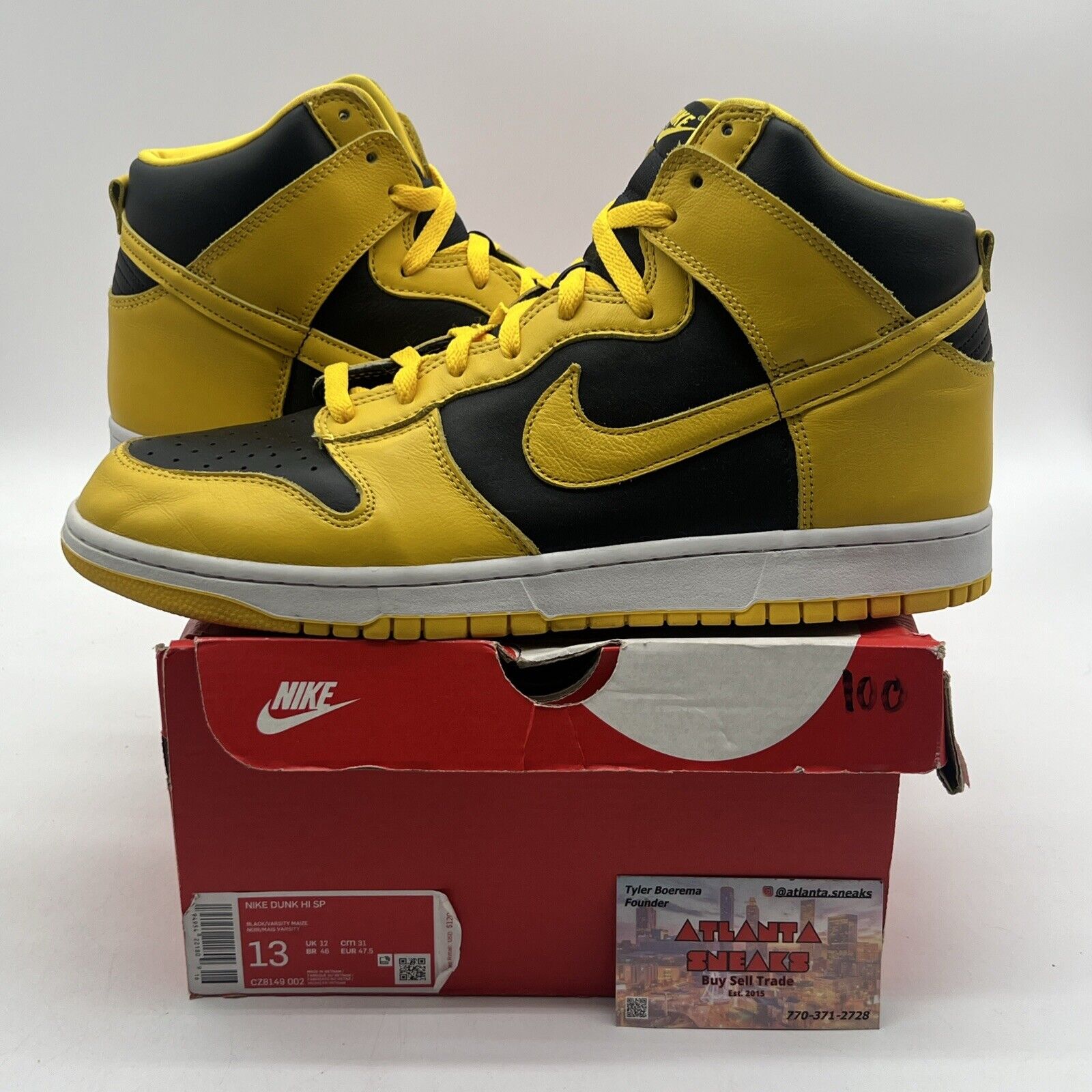 Size 13 - Nike Dunk SP 2020 High Iowa Black White Yellow Leather (CZ8149-002)